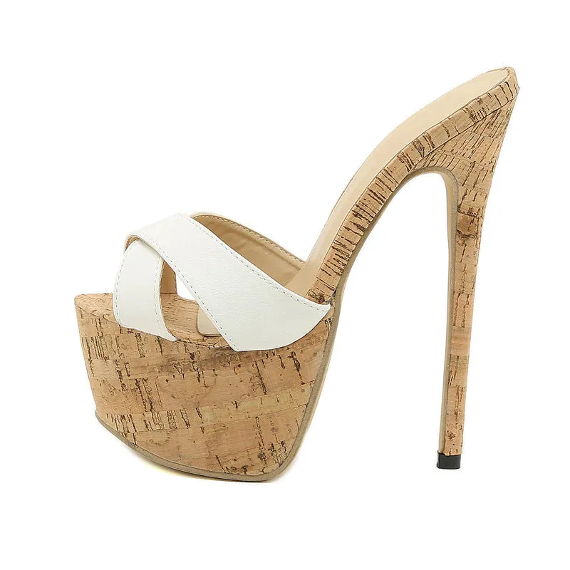 Mini Slippers Slingback Peep-toe High Heels Platform