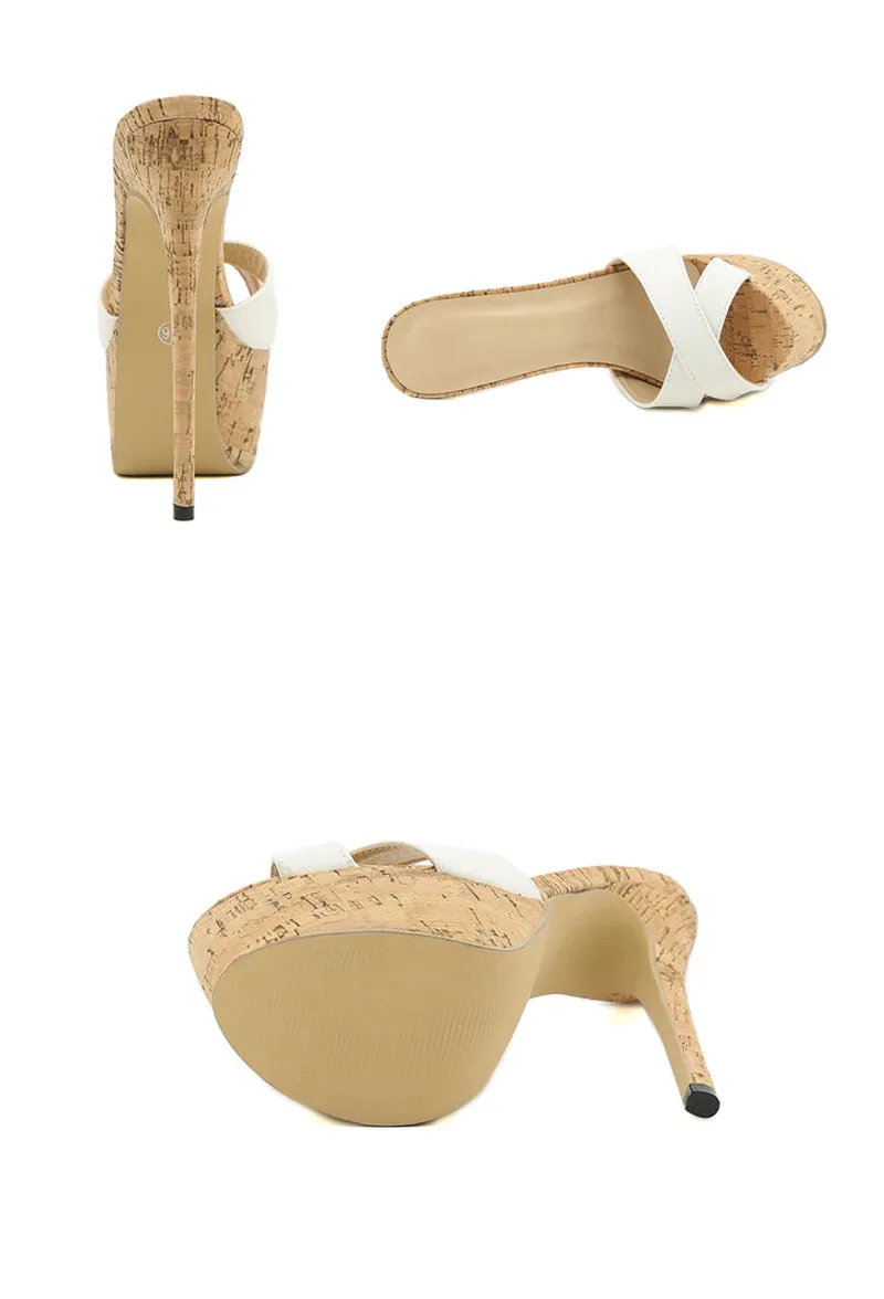 Suede Platform Slippers Slingback Peep-toe High Heels Platform