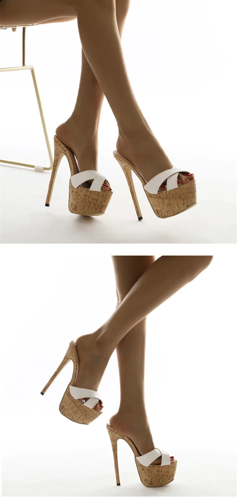 Slippers Fluffy Slingback Peep-toe High Heels Platform