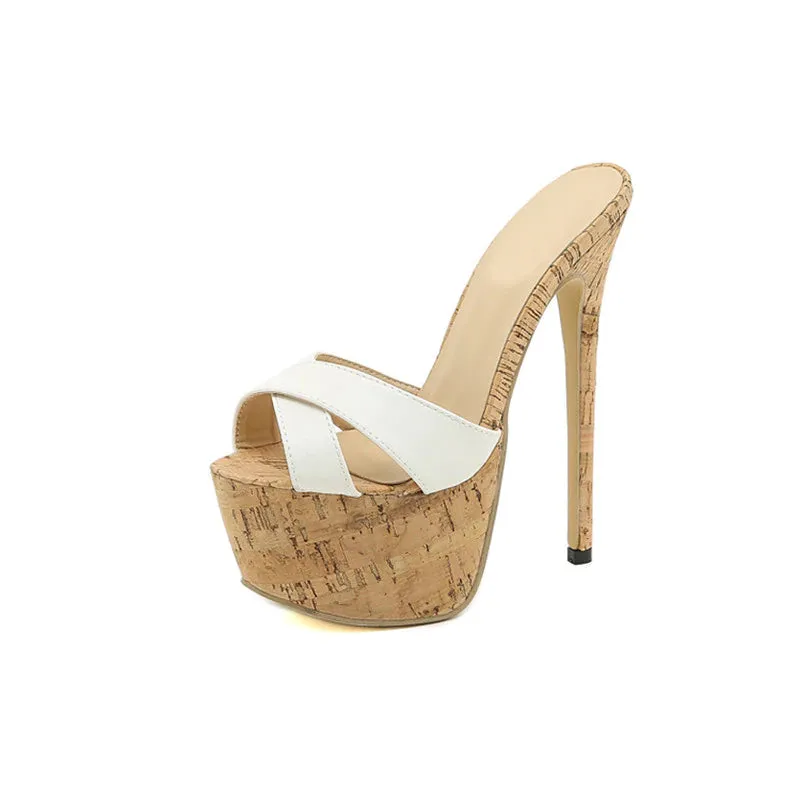 Slingback Peep-toe High Heels Platform Slippers With Back