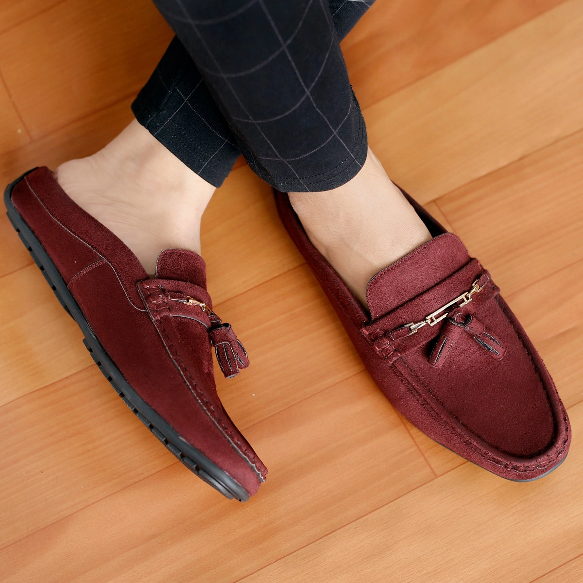 Penny Loafers Shoes Bacca Bucci JAMBOREE Fashion Mules/Clogs/Backless Loafers for Party/Travel/Office-Velvet Maroon