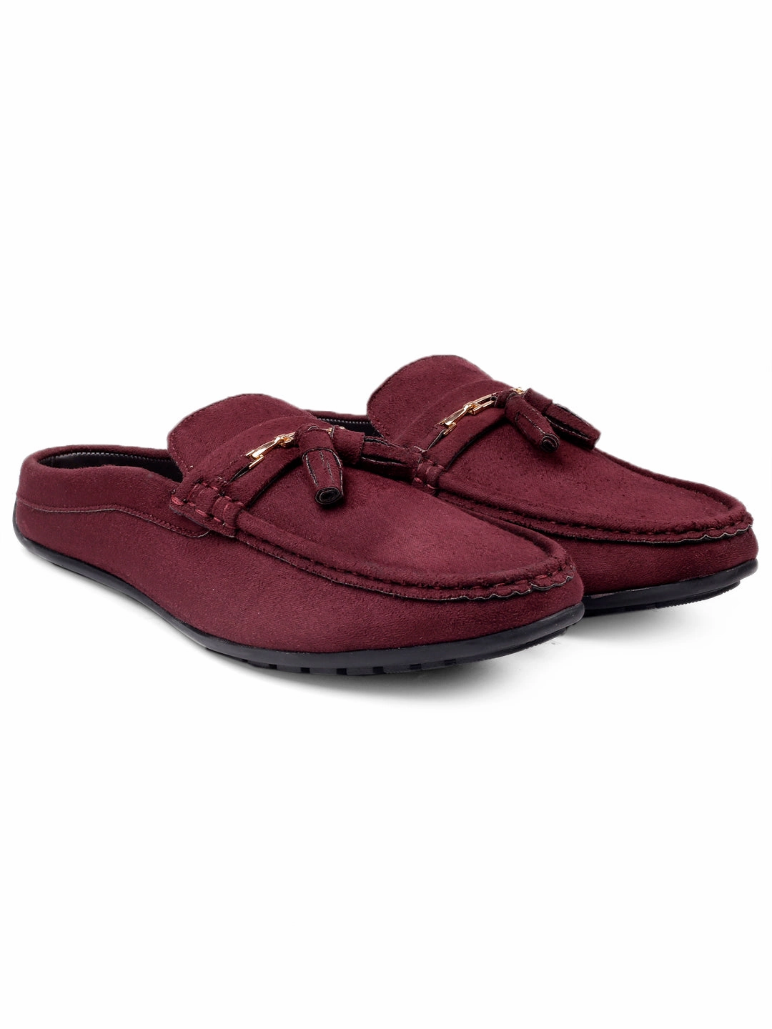 Bacca Bucci JAMBOREE Fashion Mules/Clogs/Backless Loafers for Party/Travel/Office-Velvet Maroon Most Comfortable Lug Sole Loafers