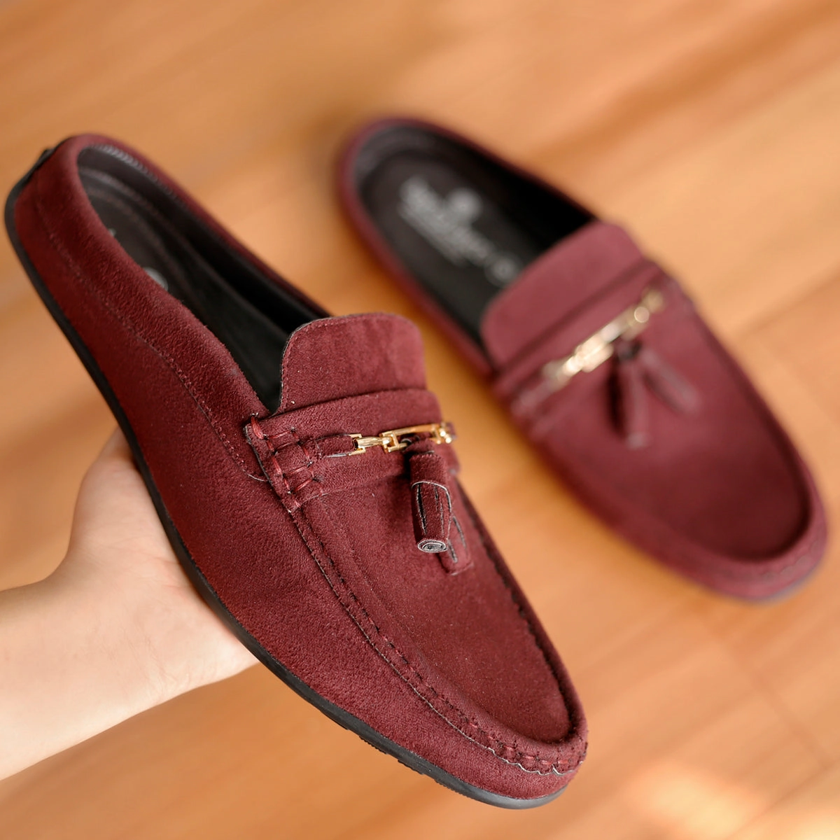 Elegant Loafers Bacca Bucci JAMBOREE Fashion Mules/Clogs/Backless Loafers for Party/Travel/Office-Velvet Maroon