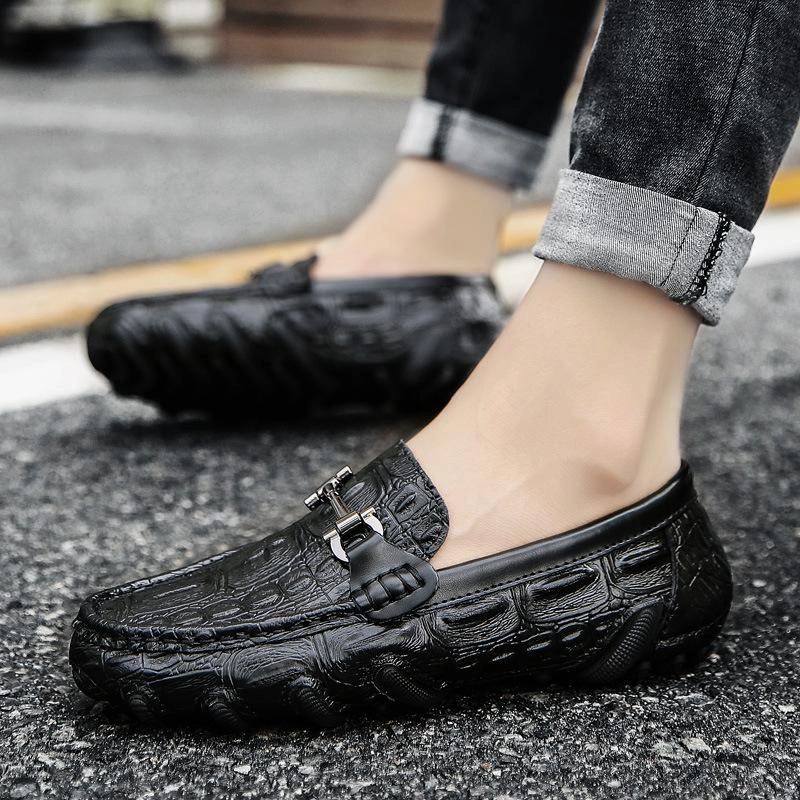 Luxury Genuine Leather Slip-on Men's Loafers Boat Shoes Triangle-patch Leather Loafers