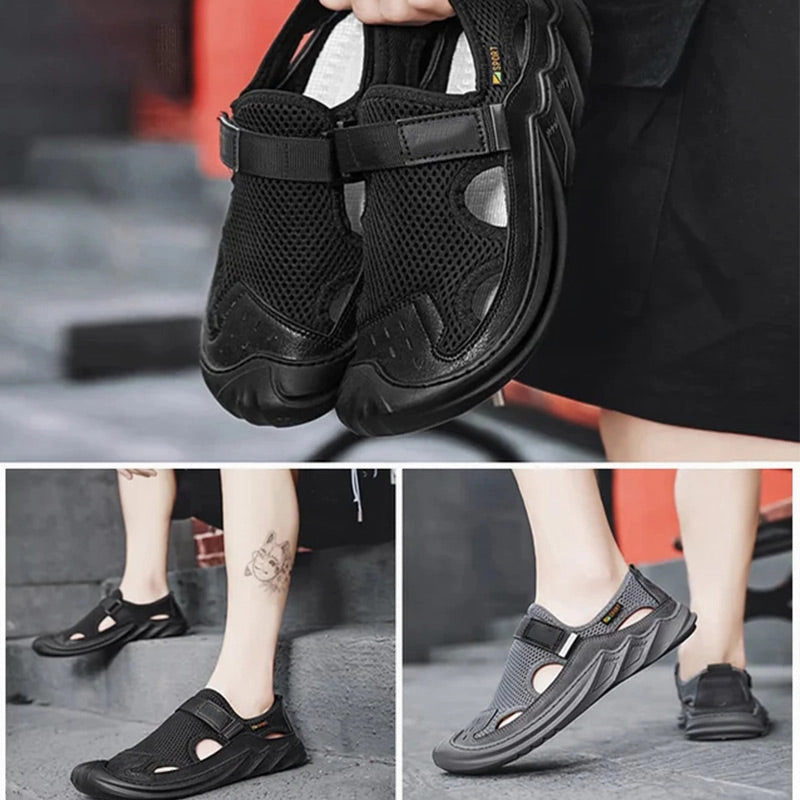 Kitten Heeled Sandals Men's Summer Casual Breathable Mesh Soft Sole Sandals