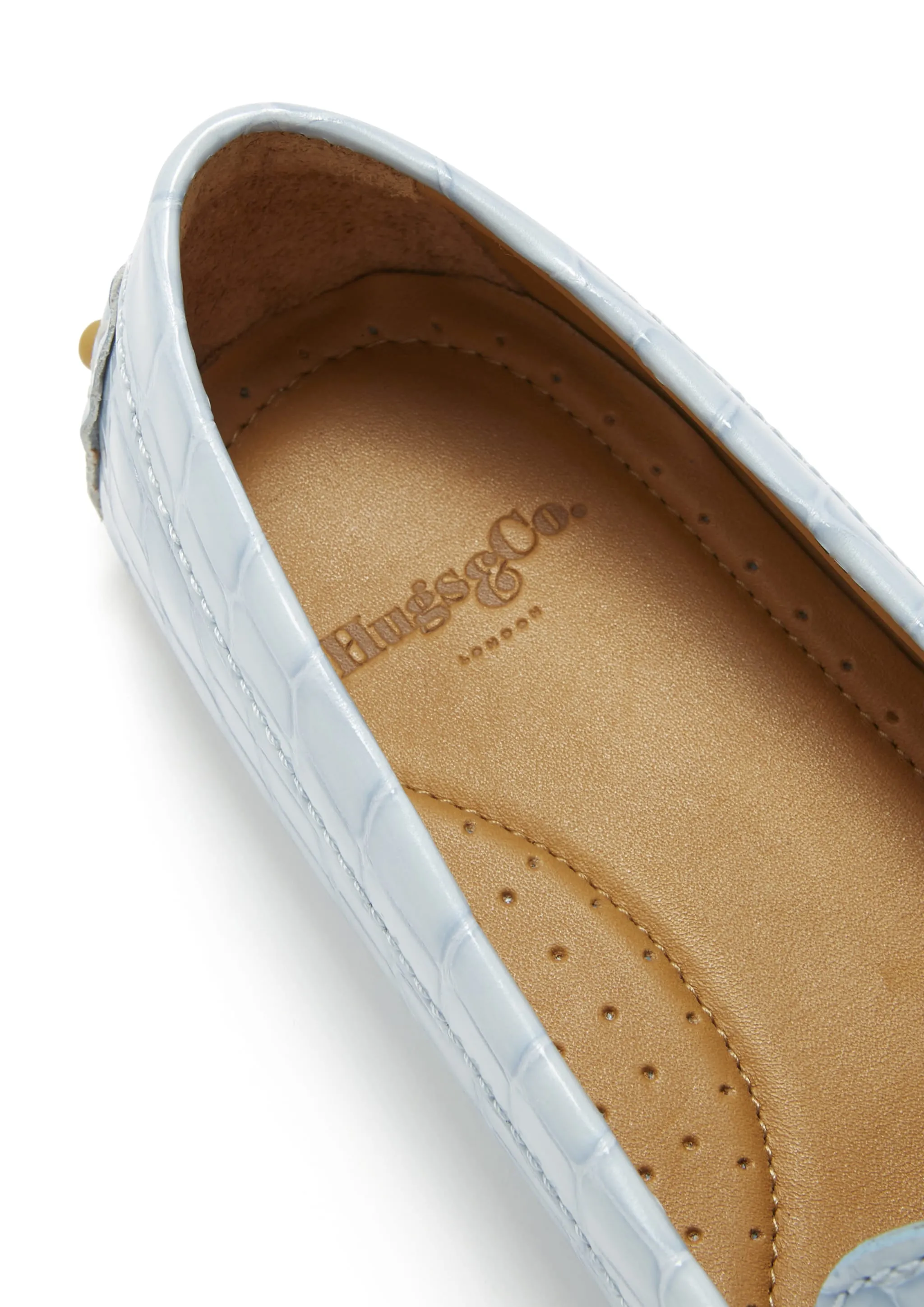 Box Loafers Women's Penny Driving Loafers, powder blue print patent leather