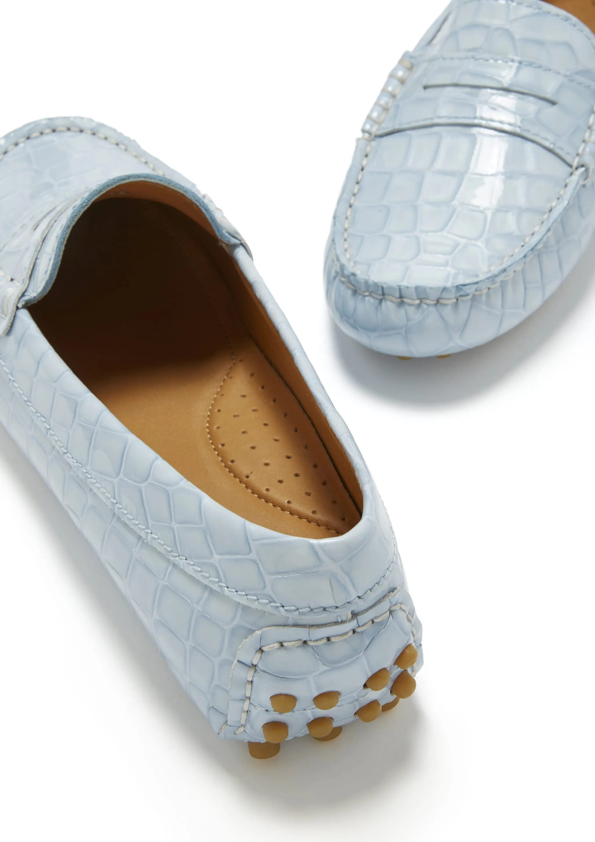 Best Casual Loafers Women's Penny Driving Loafers, powder blue print patent leather