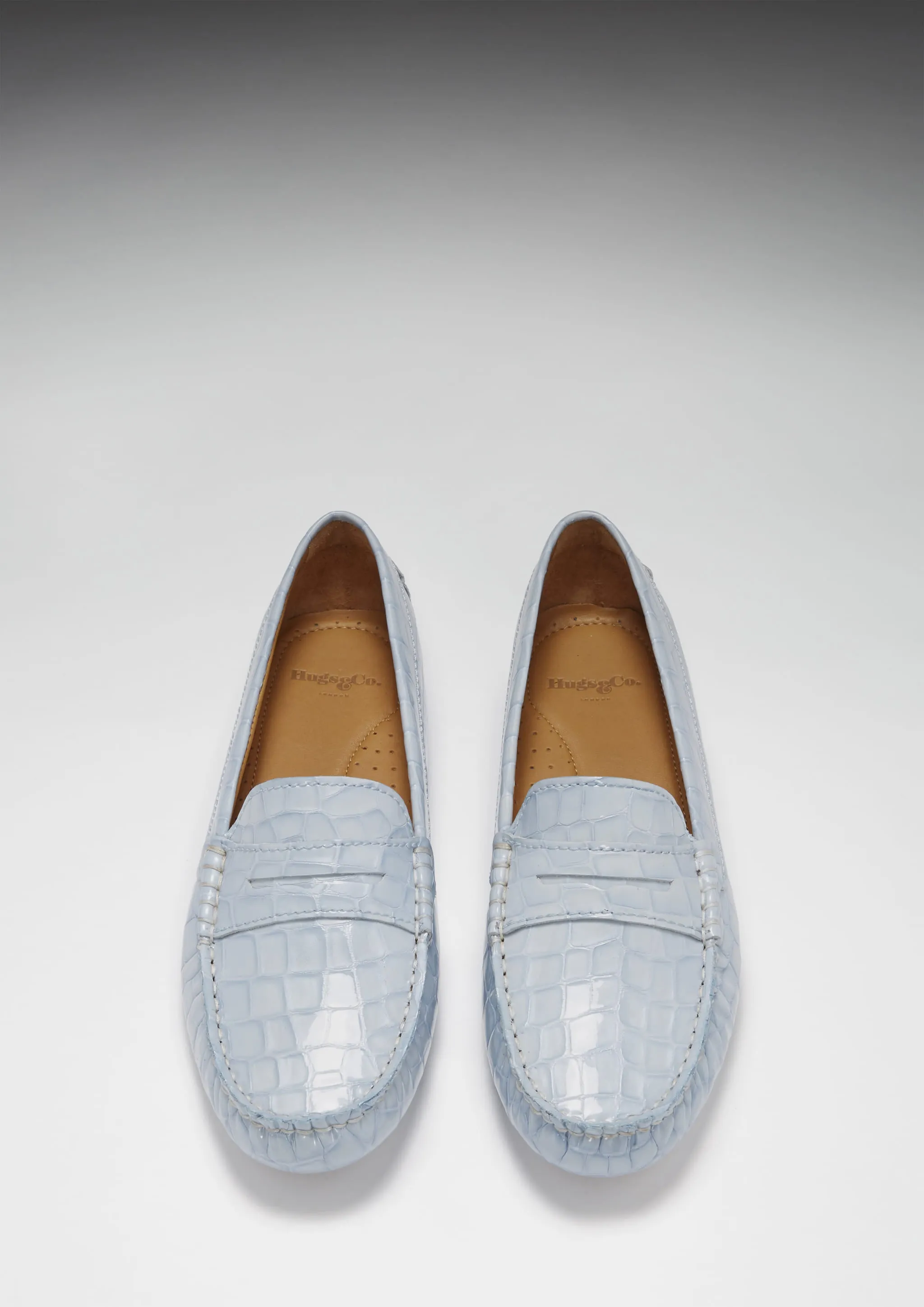 Vintage Cole Haan Loafers Women's Penny Driving Loafers, powder blue print patent leather