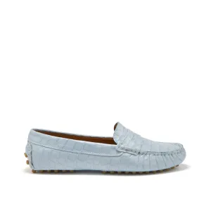 Cushionaire Loafers Women's Penny Driving Loafers, powder blue print patent leather