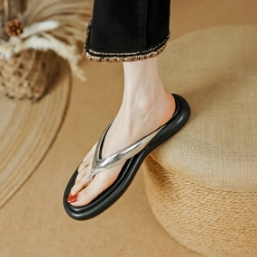 La Flip Flops binfenxie  -  2024 New Genuine Leather Women Shoes Outdoor Beach Slippers Fashion Casual Summer Women Flip-flops Female Soft Shoes 34-40