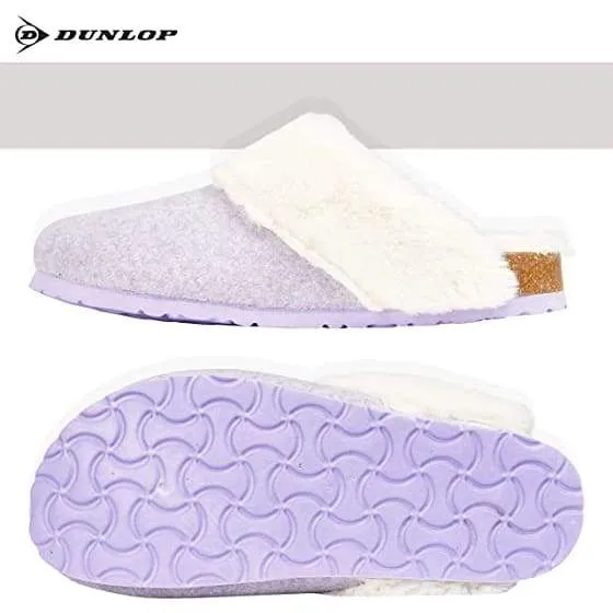 Dunlop Comfy Memory Foam Indoor Outdoor Super Soft Fluffy Slippers for Women Leather Mule Slides