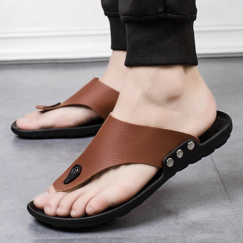 Lightest Slippers YRZL Men's Summer Faux Leather Slipper Sandals