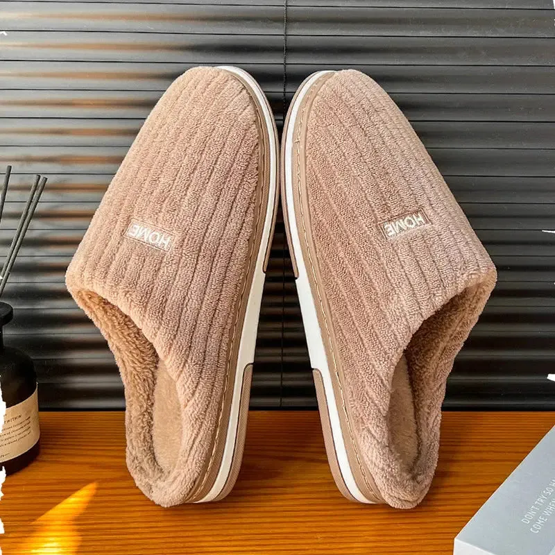 Solid Color Simple Cotton Slippers Winter Non-Slip Home Warm Plush Slippers Household Indoor Couple Women'S House Shoes Wide Fit Slippers