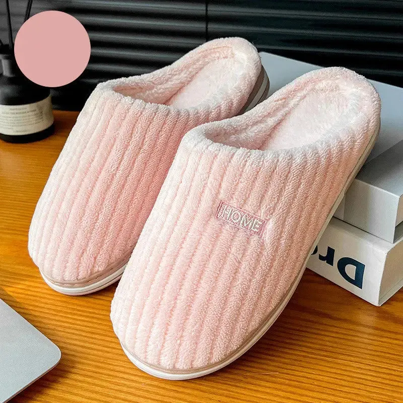 Solid Color Simple Cotton Slippers Winter Non-Slip Home Warm Plush Slippers Household Indoor Couple Women'S House Shoes Best Arch Support House Slippers