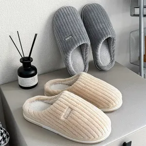 Solid Color Simple Cotton Slippers Winter Non-Slip Home Warm Plush Slippers Household Indoor Couple Women'S House Shoes Mules Slides