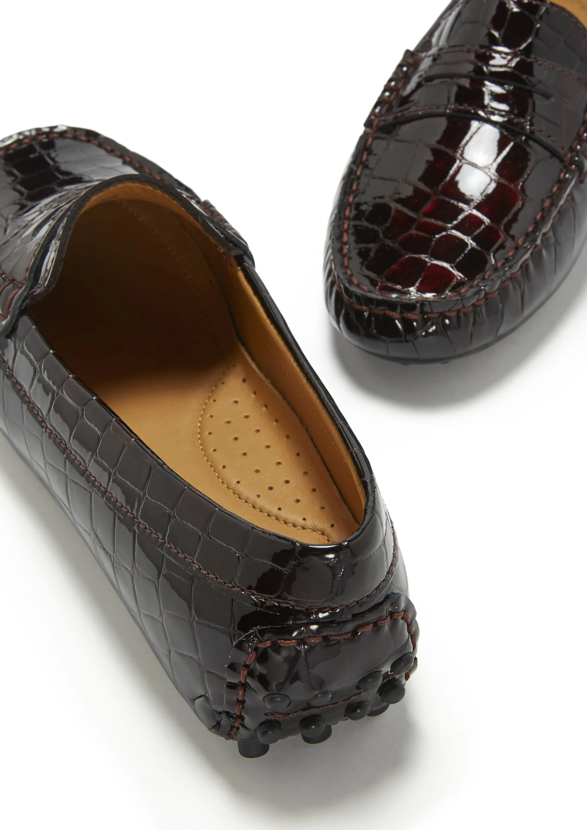 Women's Penny Driving Loafers, brown croc print patent leather Fall Loafers 2024