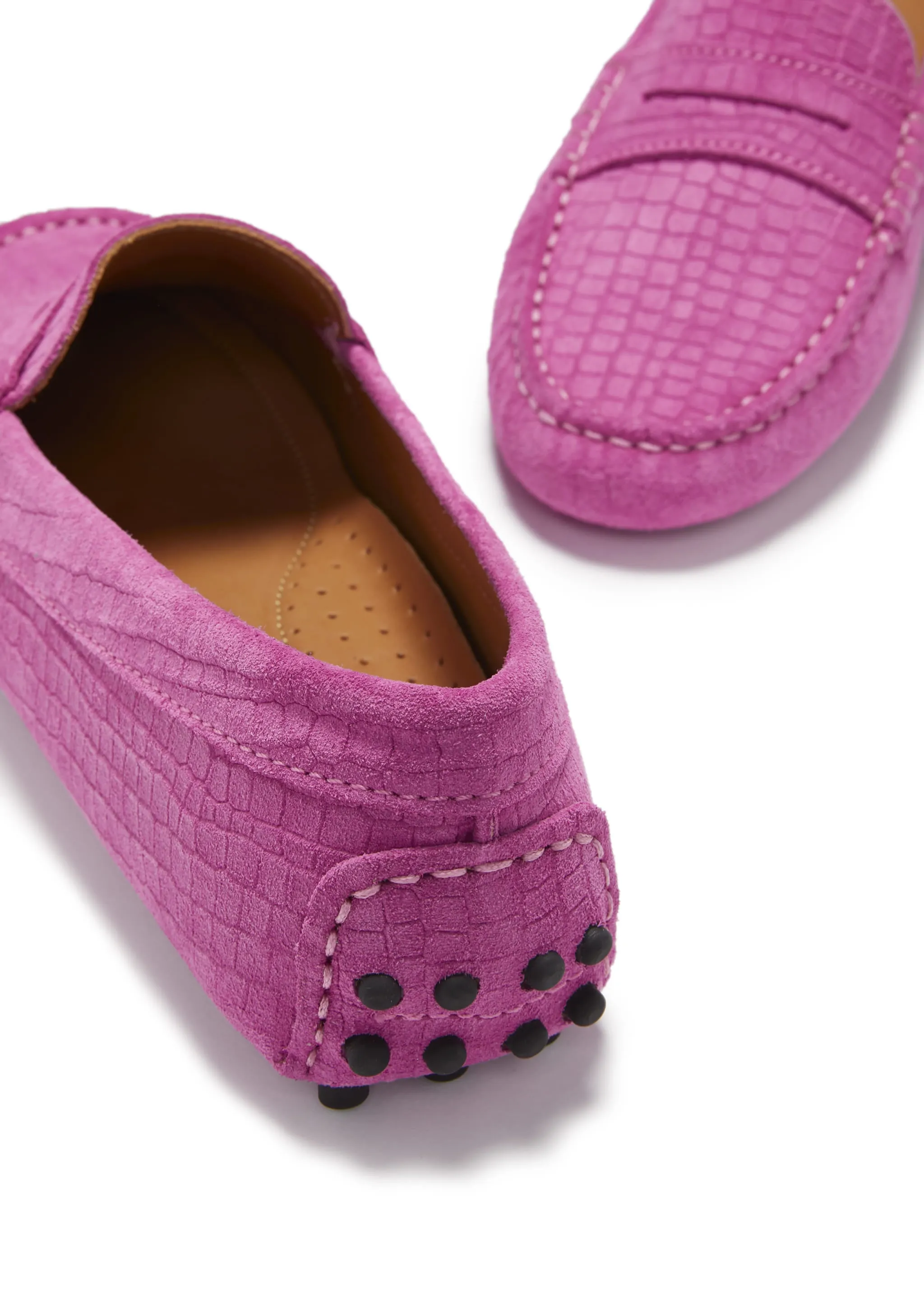 Trotters Loafers Women's Penny Driving Loafers, pink embossed suede