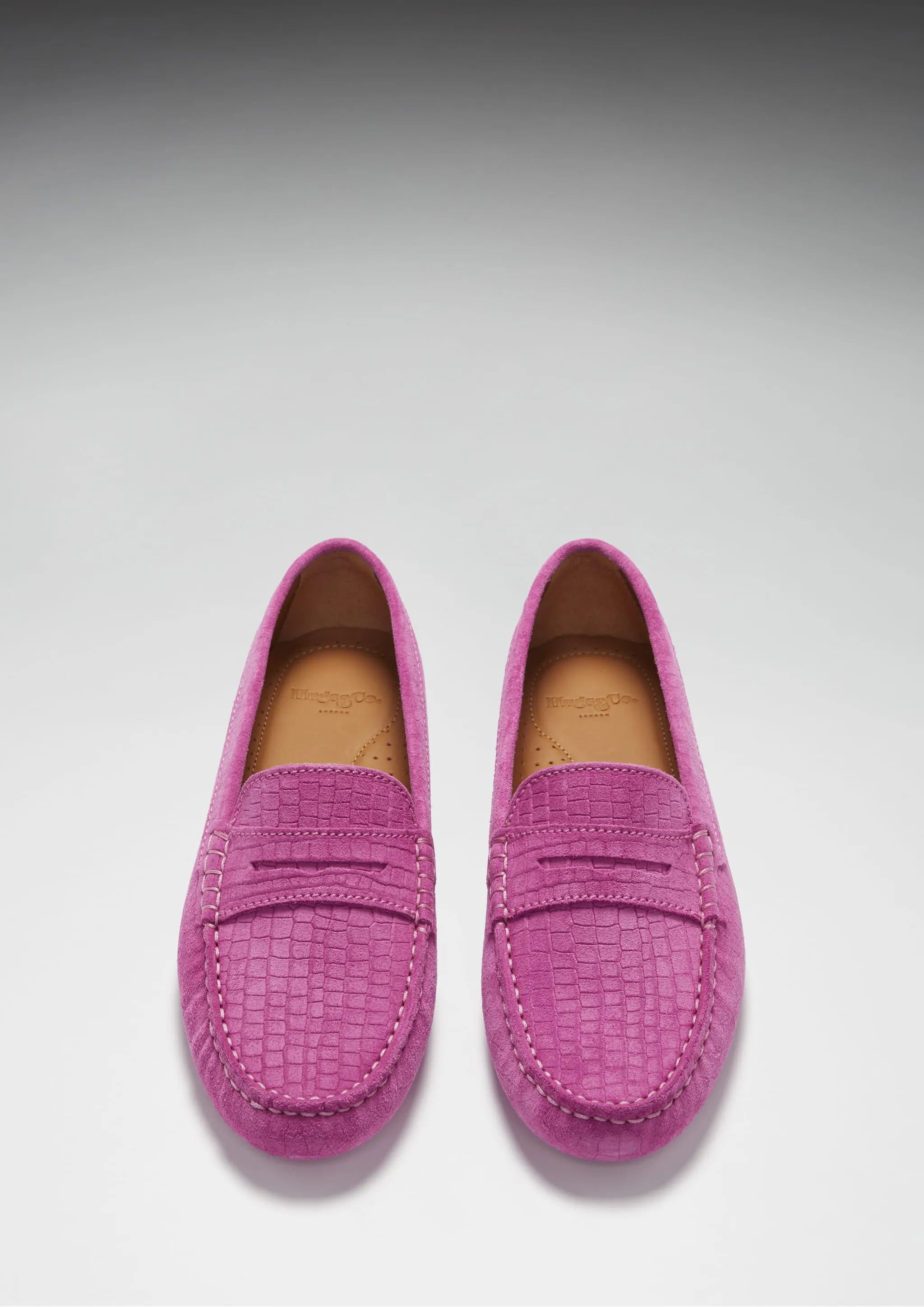 Men's Shoes Loafers Women's Penny Driving Loafers, pink embossed suede