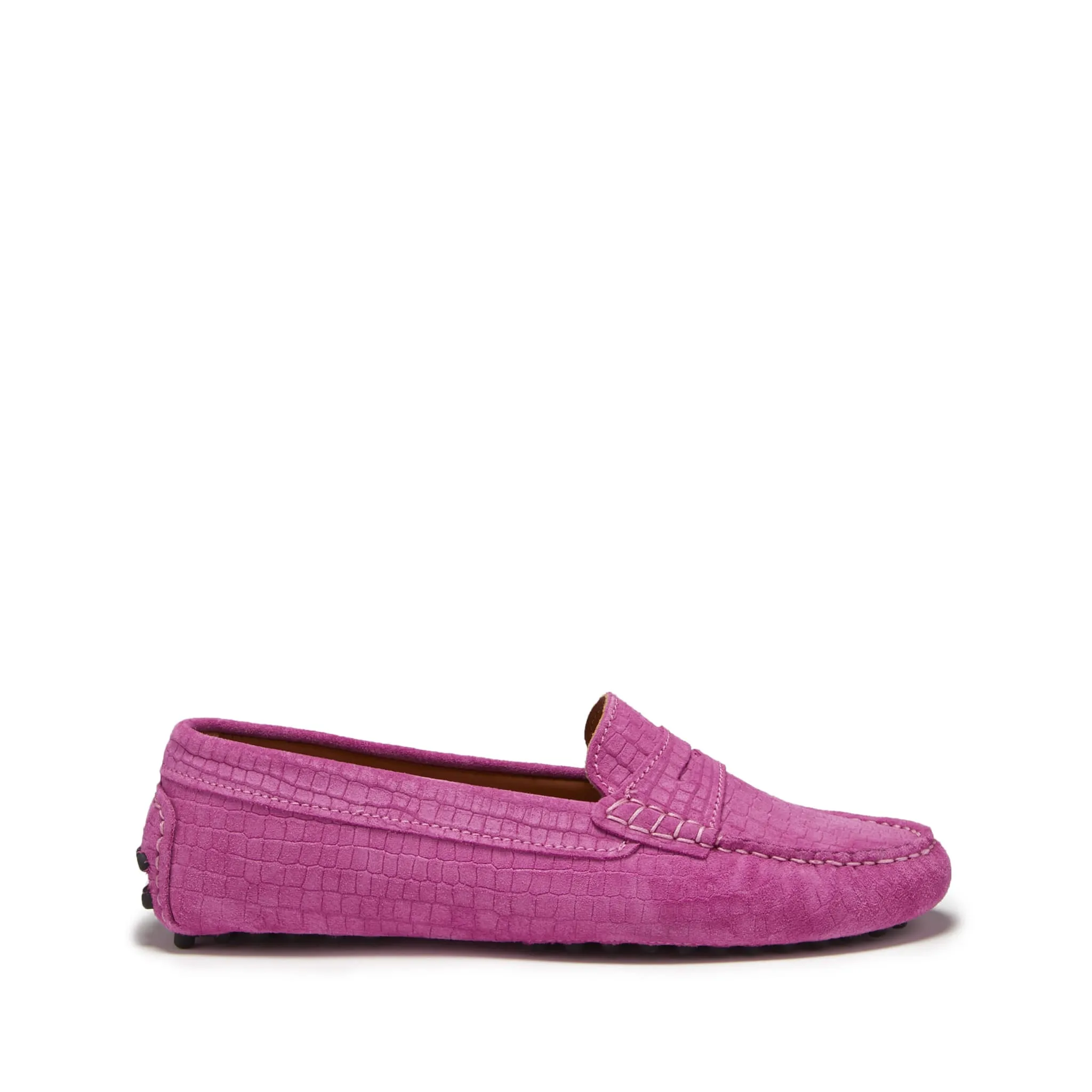 Women's Penny Driving Loafers, pink embossed suede Designer Shoes Loafers