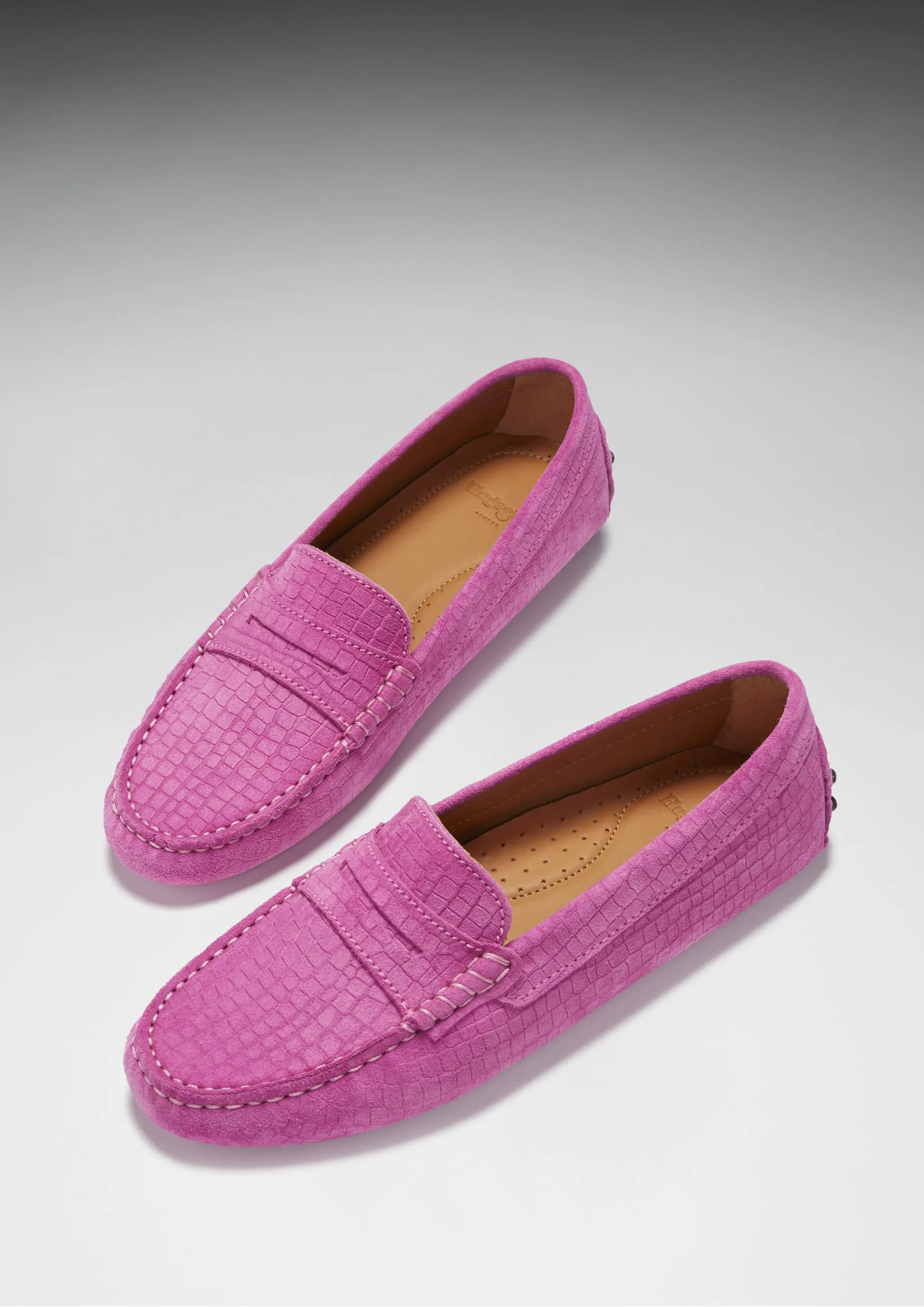 Narrow Width Loafers Women's Penny Driving Loafers, pink embossed suede
