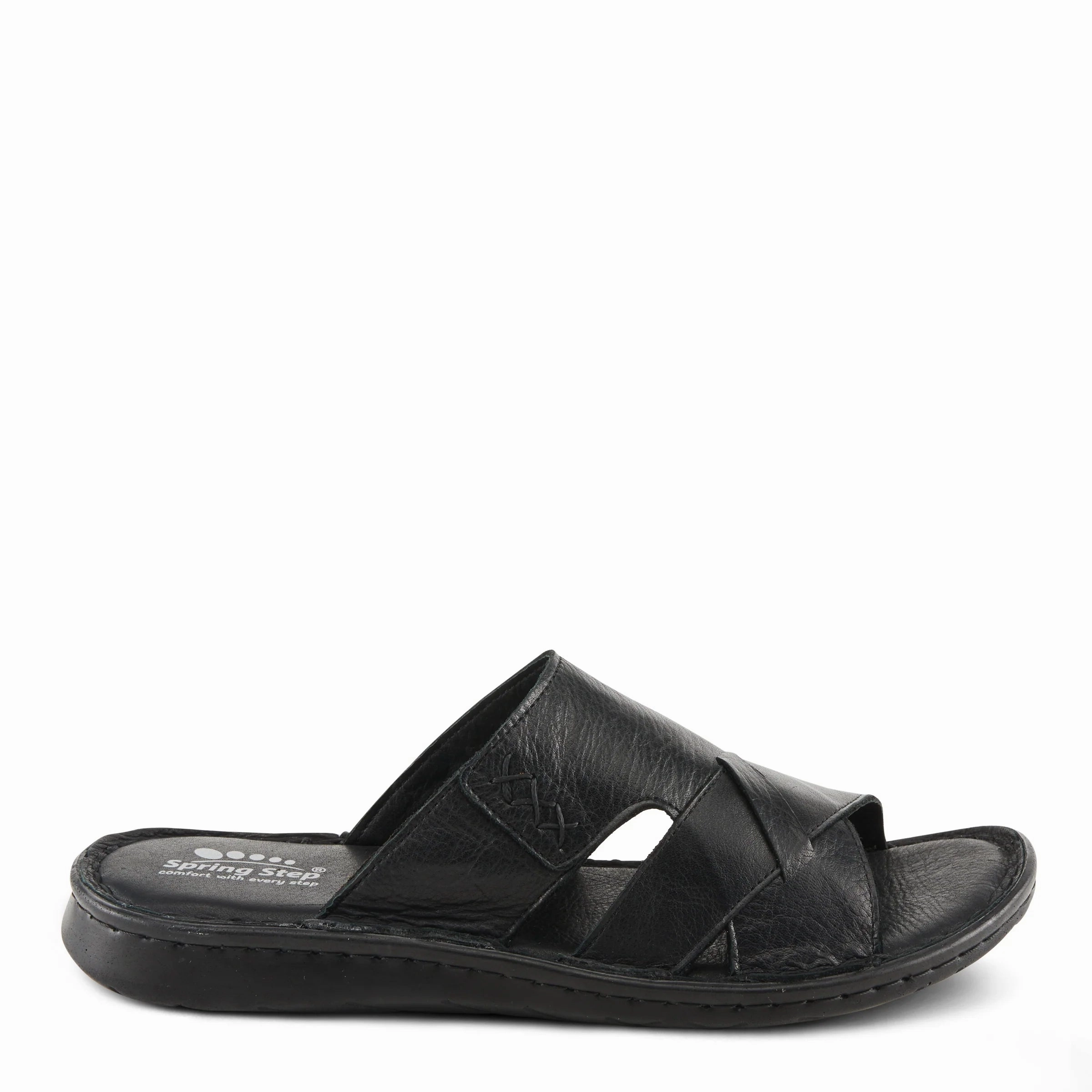 Spring Steps Men's Nunzio Slide In Sandals - Black Leather Madrid Big Buckle Sandals
