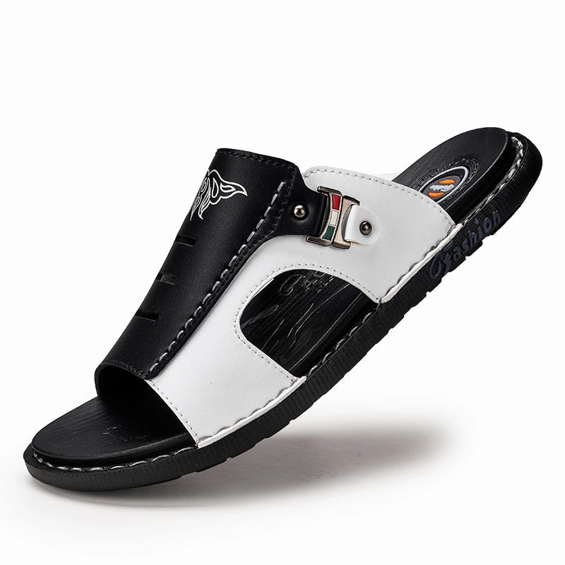 SSX Men's Genuine Leather Two Tone Slipper Sandals Elephant Animal Slippers
