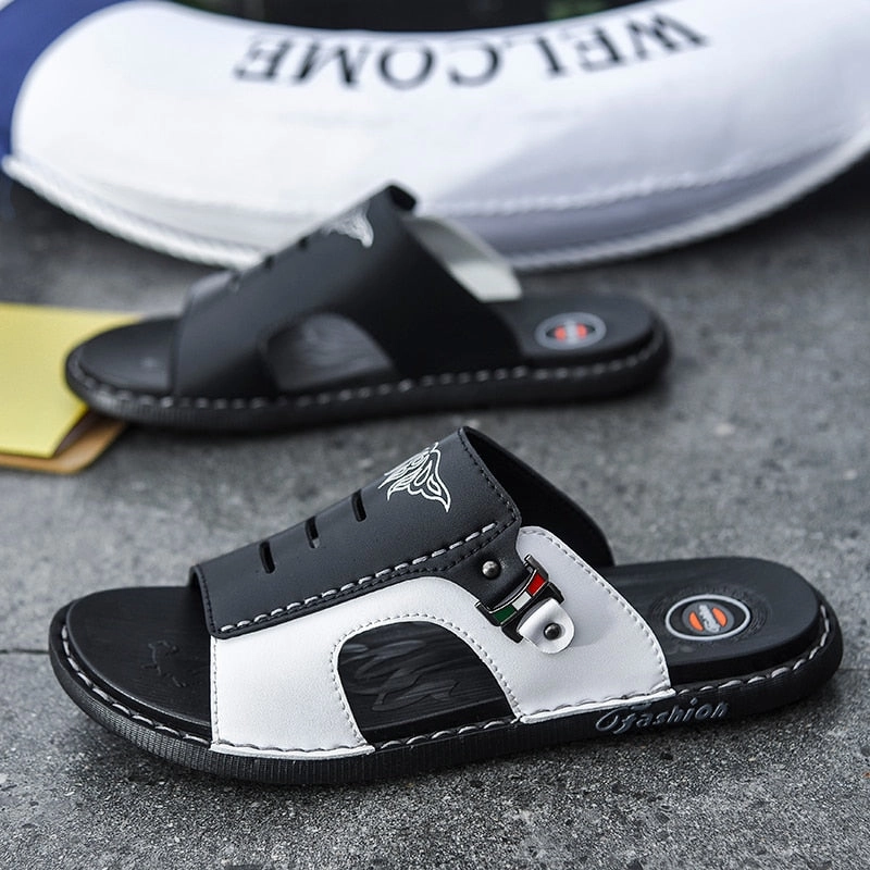 Johnny Was Slides SSX Men's Genuine Leather Two Tone Slipper Sandals