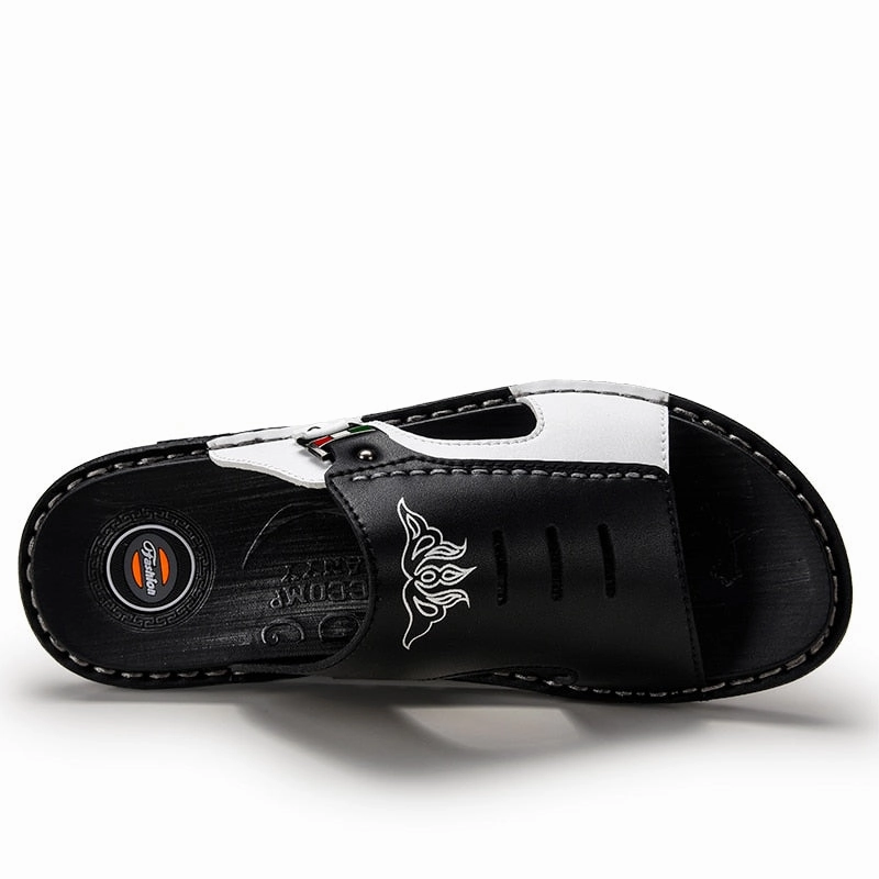 Bebe Slippers SSX Men's Genuine Leather Two Tone Slipper Sandals