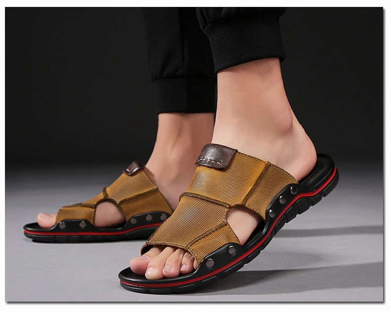 SSX Men's Summer Genuine Leather Slipper Sandals Cloud Critters Slippers