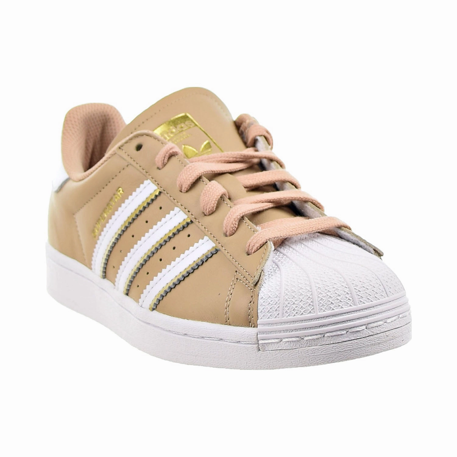Adidas Superstar Women's Shoes Cloud White-Pale Nude-Gold Metallic Adidas Shoes No Tie