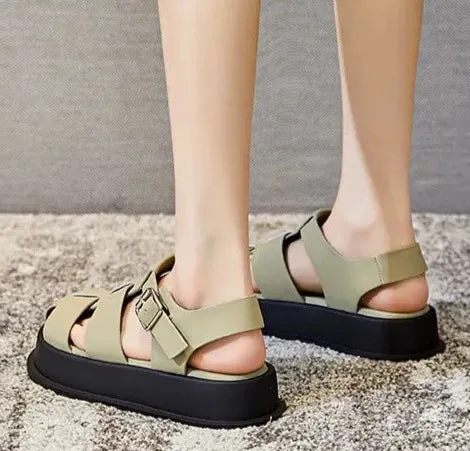 Women Roman Leisure Thick Soled Sandals Sandals With Toe Loop