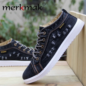 Flat Track Steel Shoe For Sale British Style Fashion Vintage Denim Jean Canvas Shoes Men High-top Casual Man Ankle Boots Flat Shoes Usual School Boy Footwear