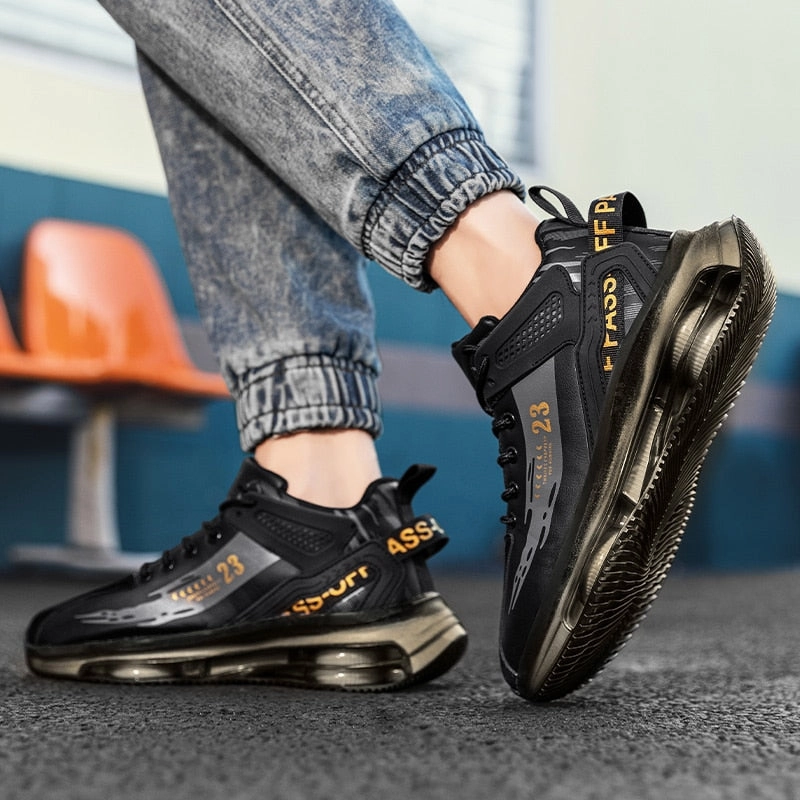 Rekomendasi Shoes Stay Stylish and Active with Men's Fashion Outdoor Jogging Sneakers - Mesh Breathable Cushioning - Black Basket Footwear in Big Sizes