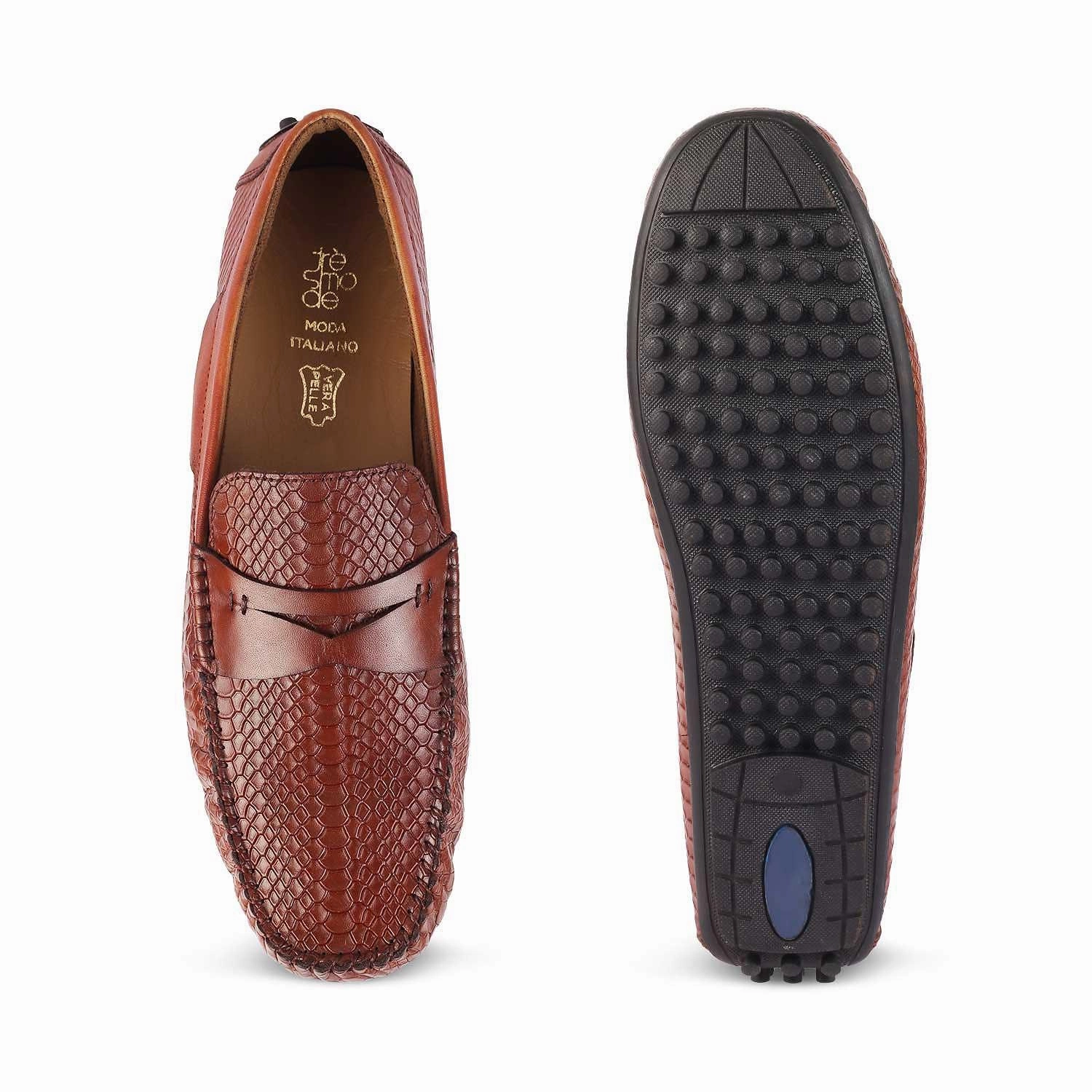 The Argon Tan Men's Leather Driving Loafers Tresmode Heel Pads For Loafers