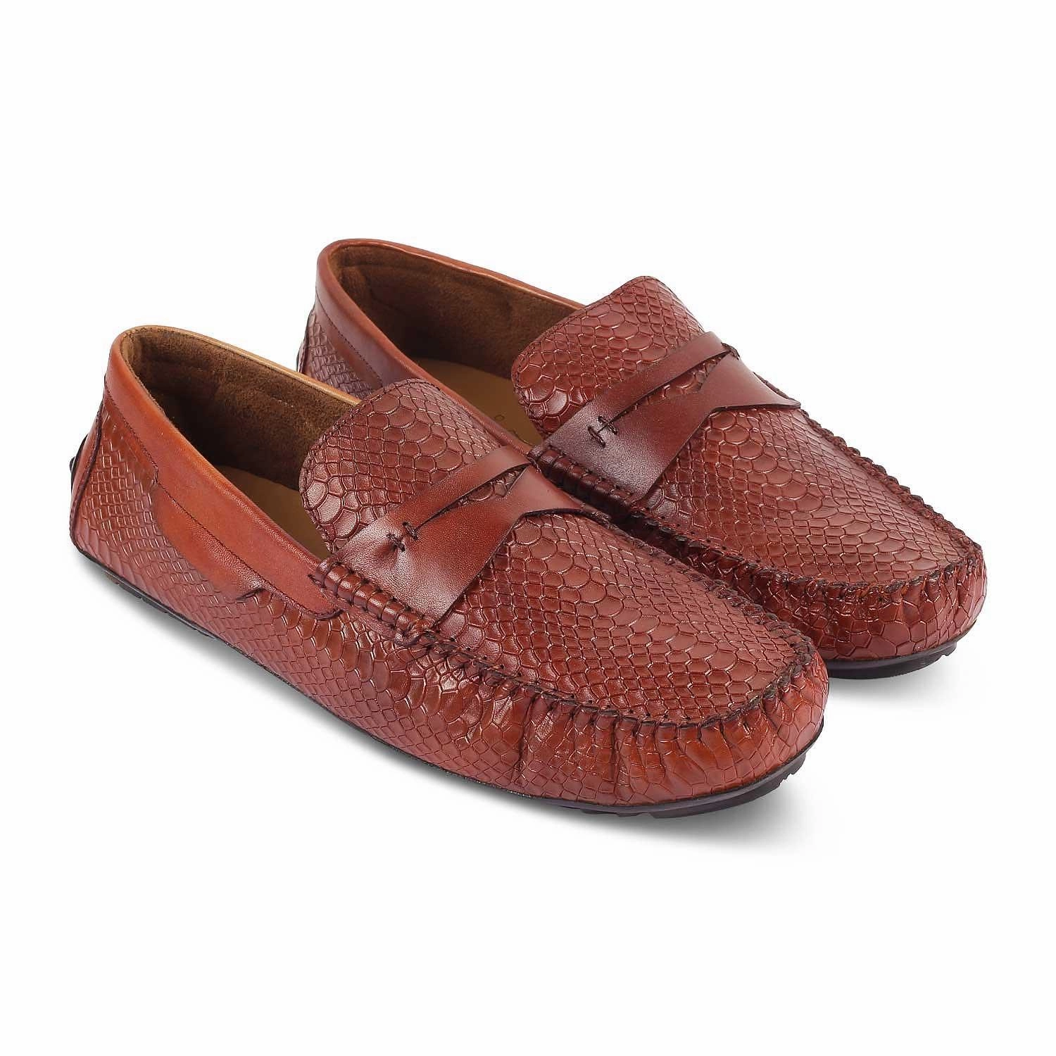 The Argon Tan Men's Leather Driving Loafers Tresmode Cohen Loafers