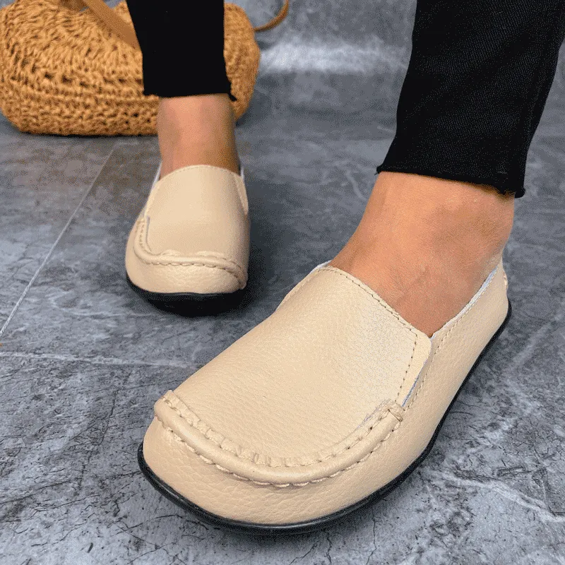 Vanccy Women Flats Ballet Leather Breathable Casual Shoes Backless Loafers