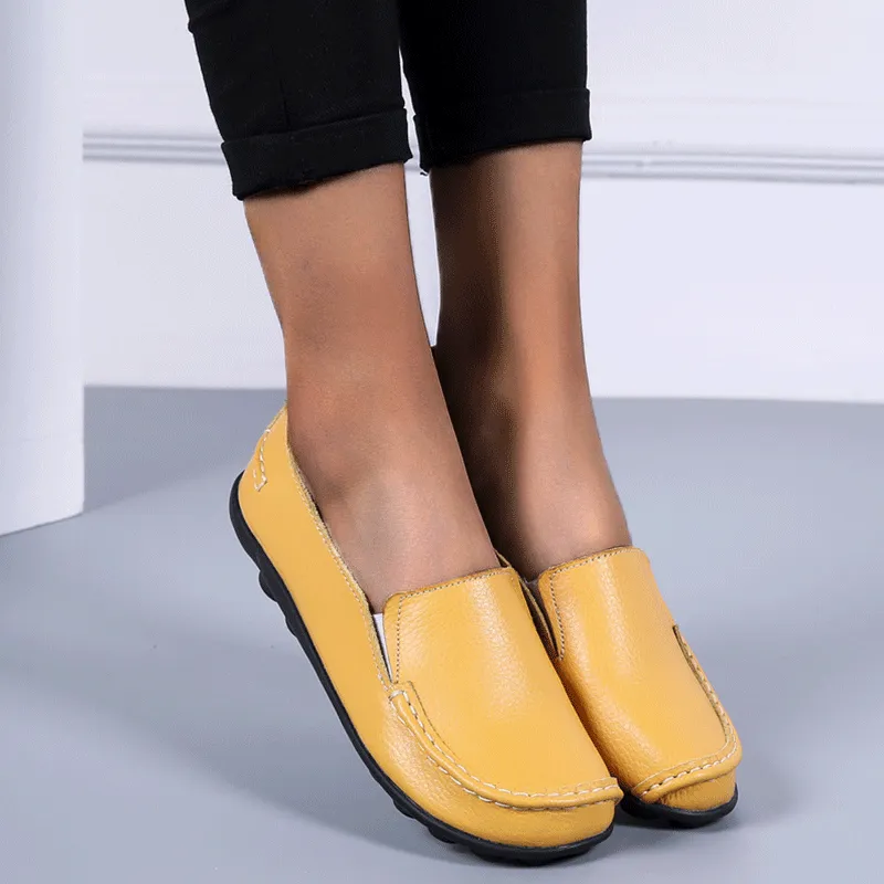 Vanccy Women Flats Ballet Leather Breathable Casual Shoes Michael Jackson Penny Loafers