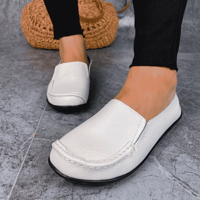 Vanccy Women Flats Ballet Leather Breathable Casual Shoes Leather Woven Loafers