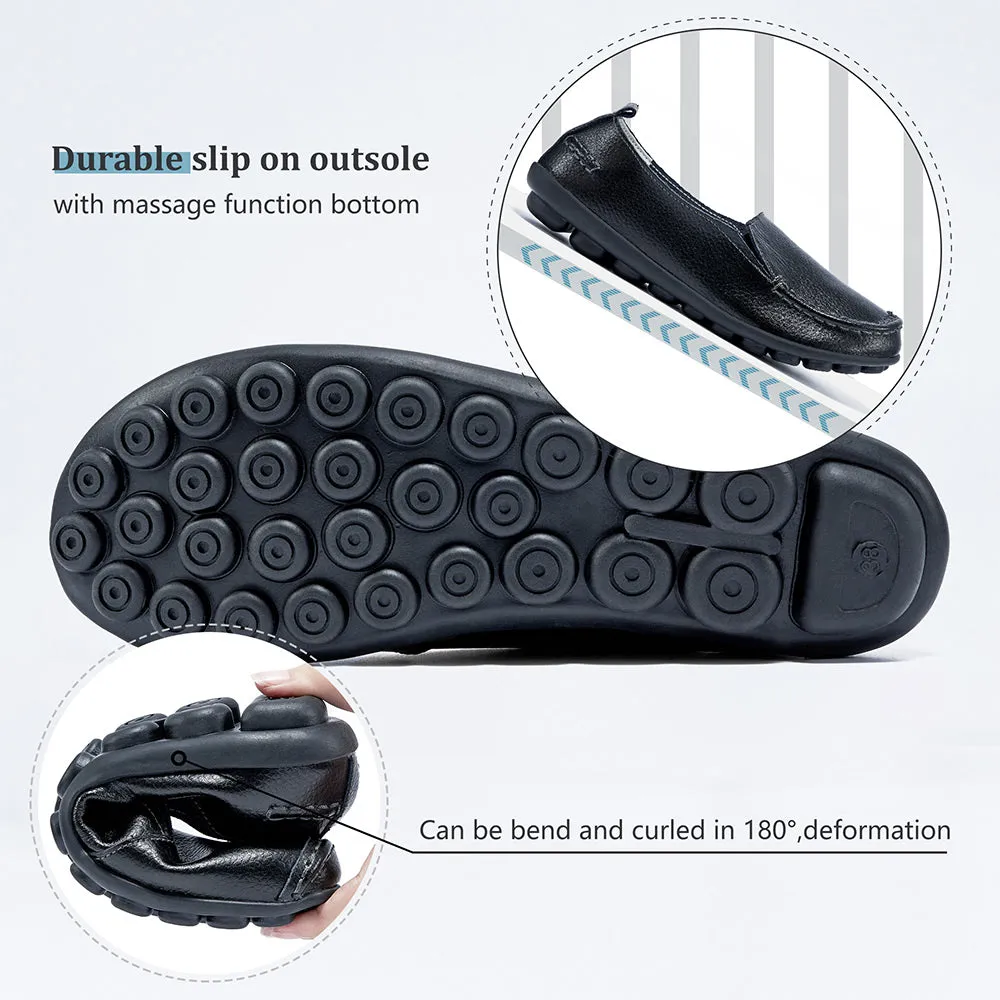 Vanccy Women Flats Ballet Leather Breathable Casual Shoes Vionic Leopard Loafers