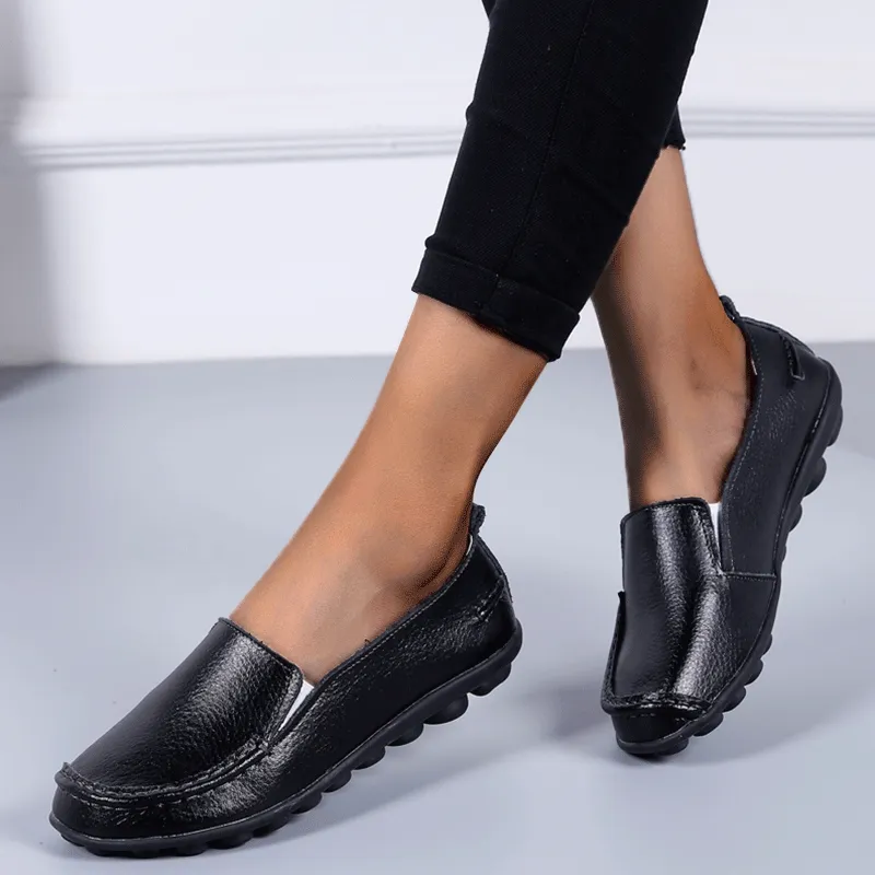 Casual Loafers Slip-ons Vanccy Women Flats Ballet Leather Breathable Casual Shoes