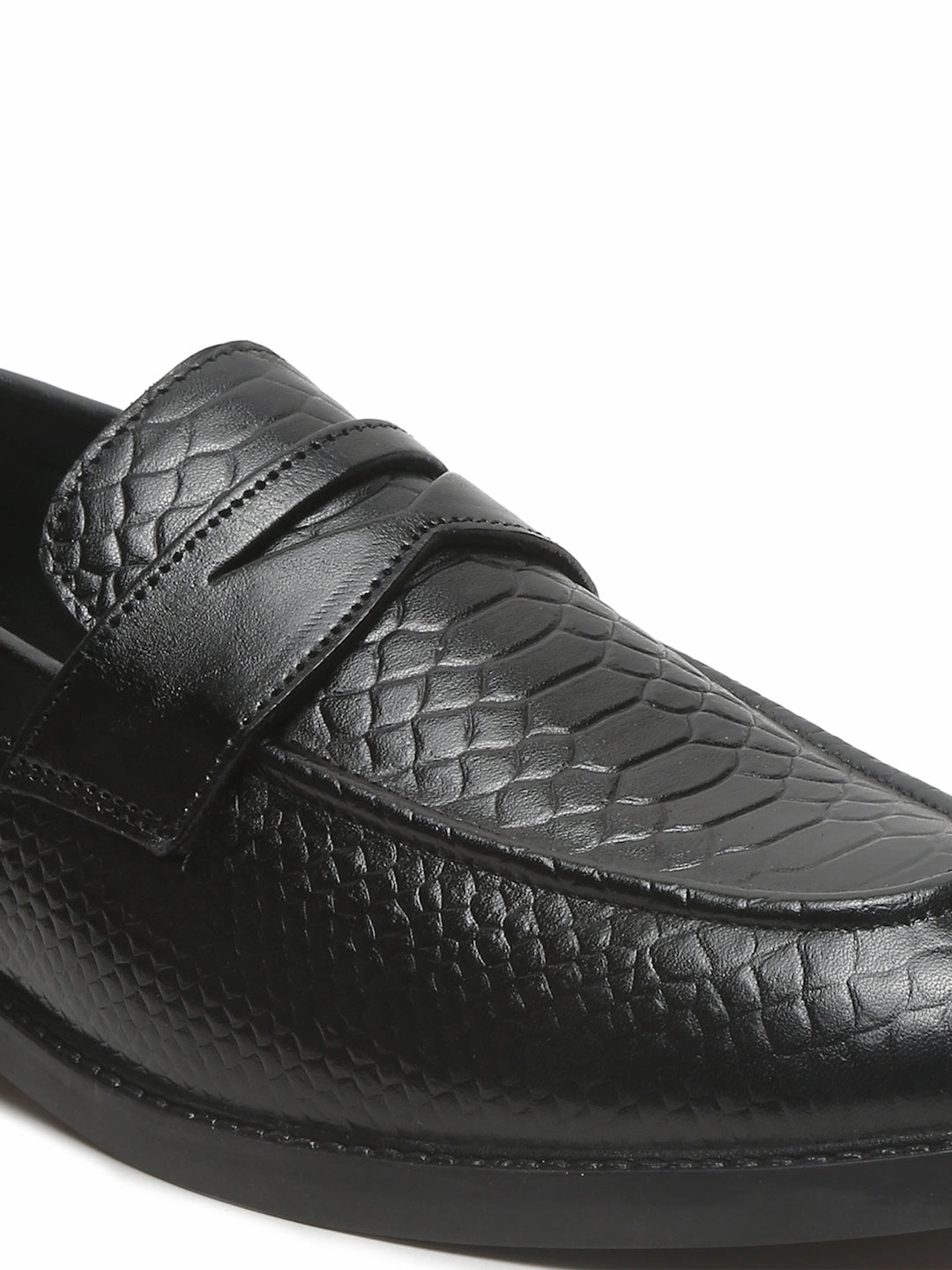 Casual Interview Shoes Men's Black Classy Patterned Texture Leather Loafers