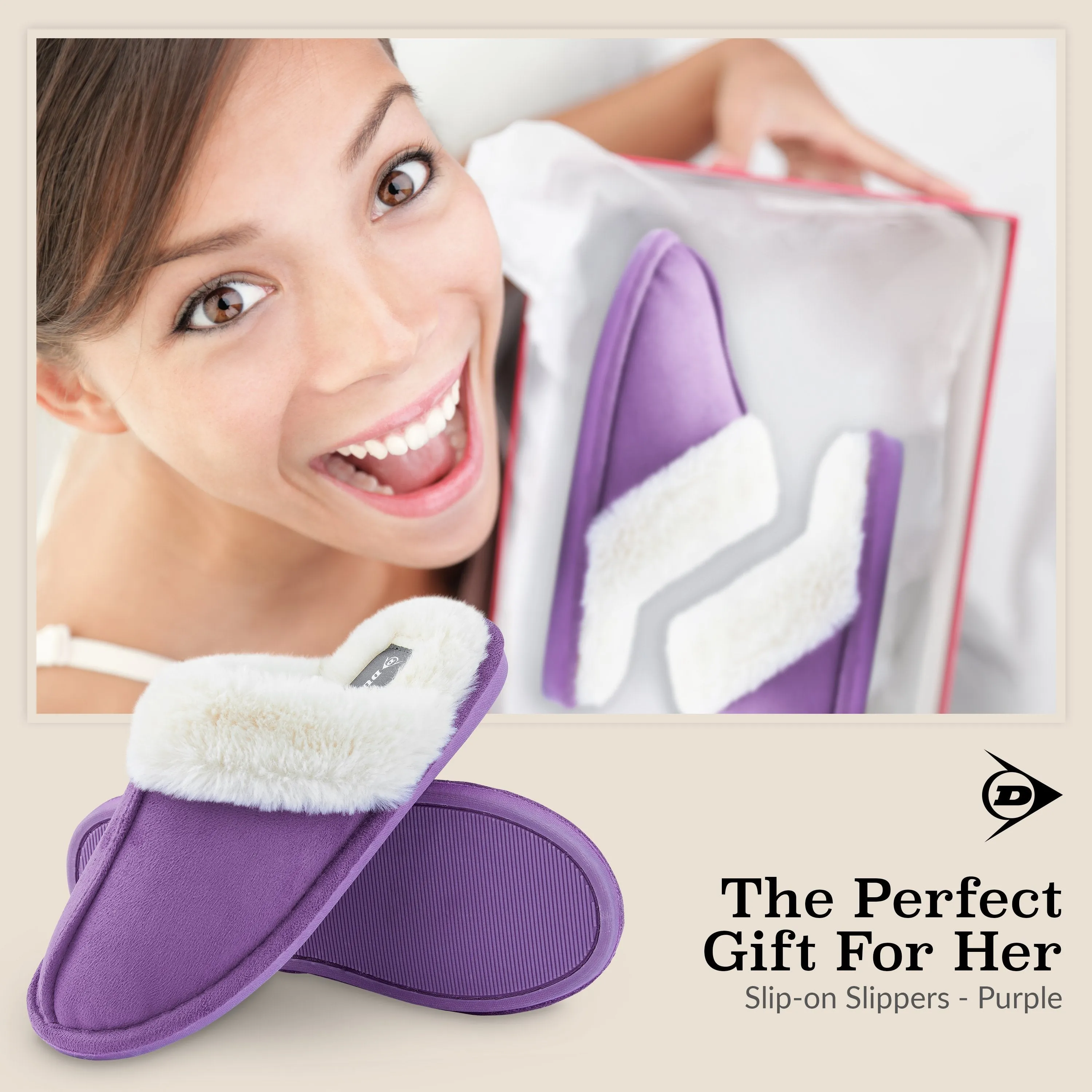 Dunlop Womens Slippers, Memory Foam Fluffy Slip On House Shoes Wade Slides