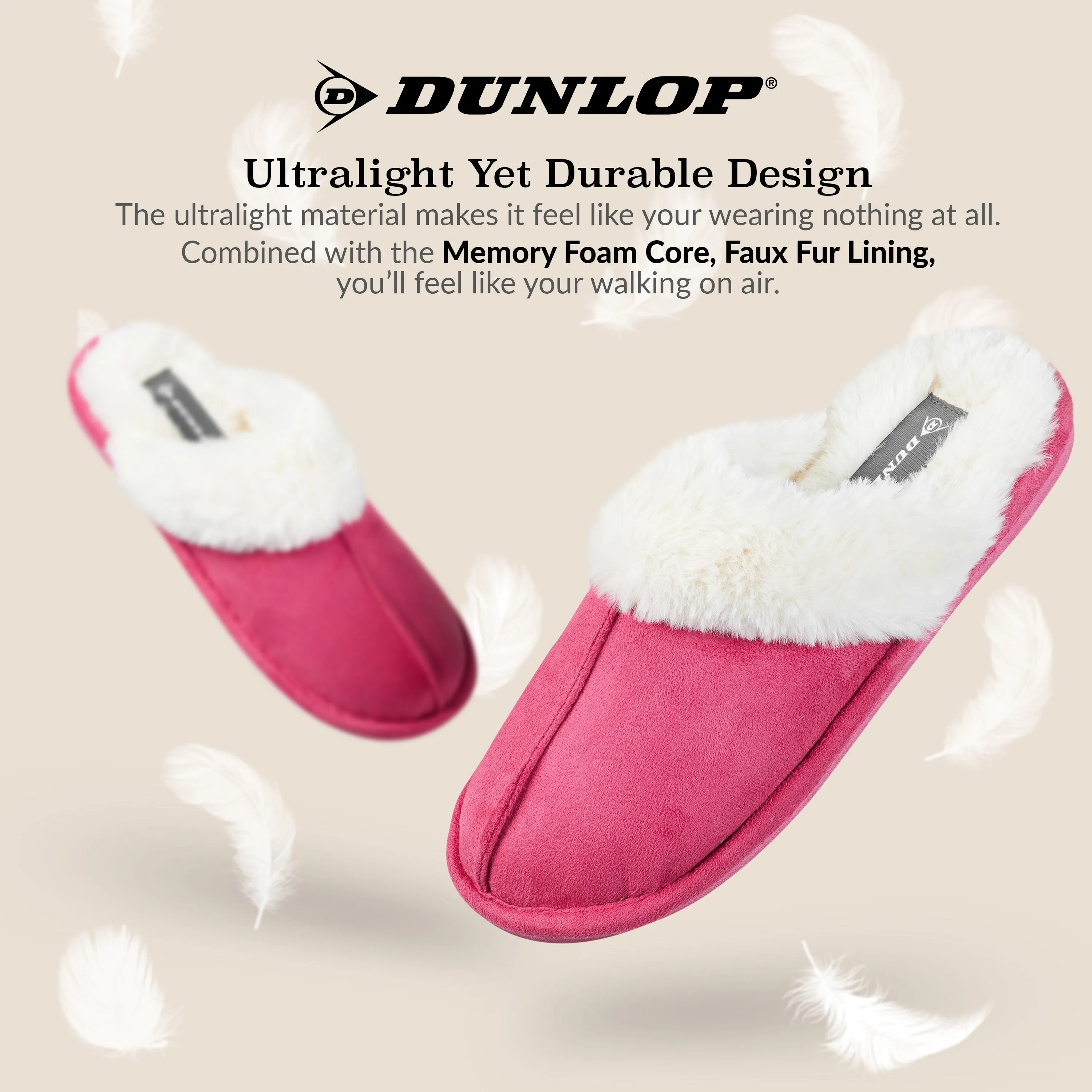 Dunlop Womens Slippers, Memory Foam Fluffy Slip On House Shoes