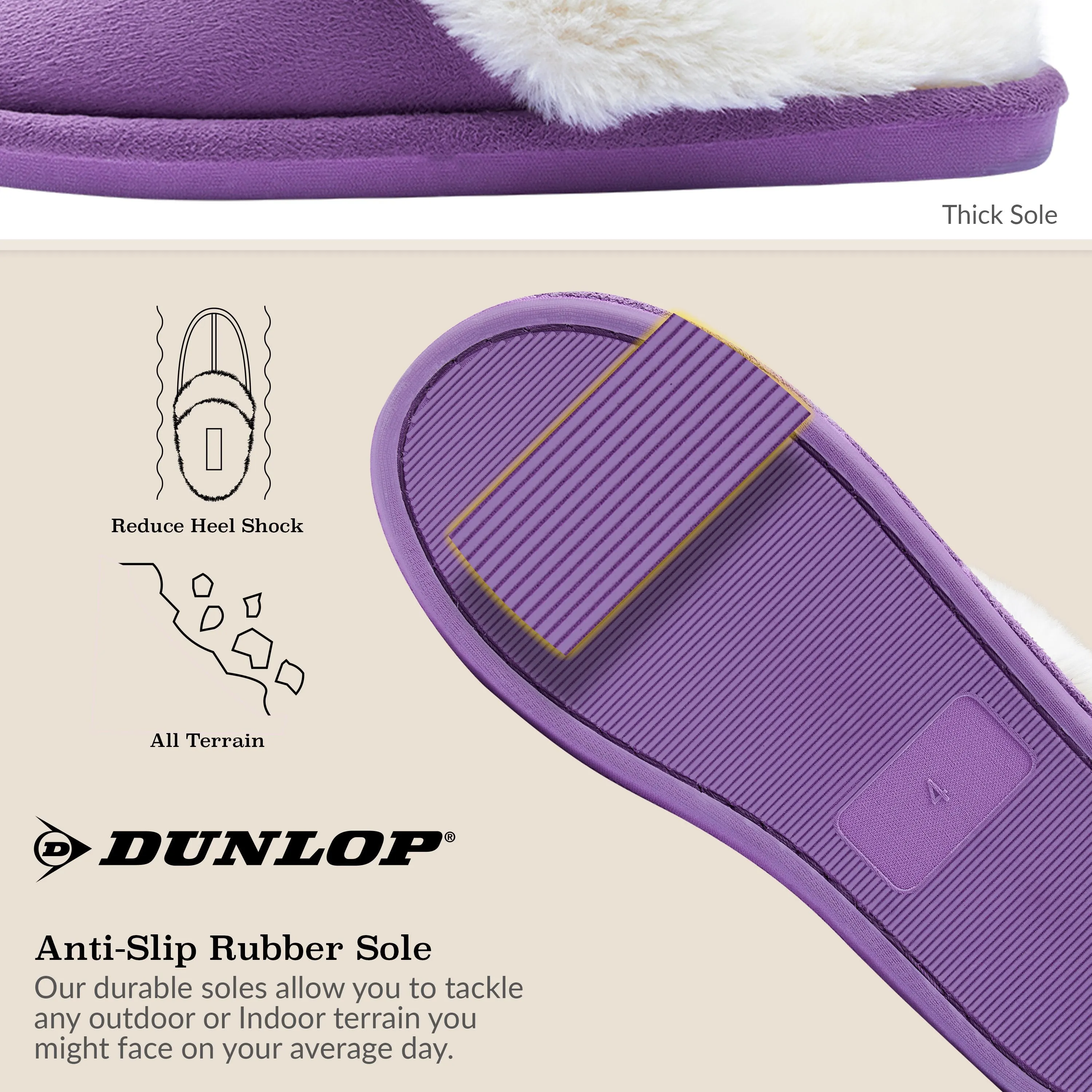 Sherpa Sock Slippers Dunlop Womens Slippers, Memory Foam Fluffy Slip On House Shoes