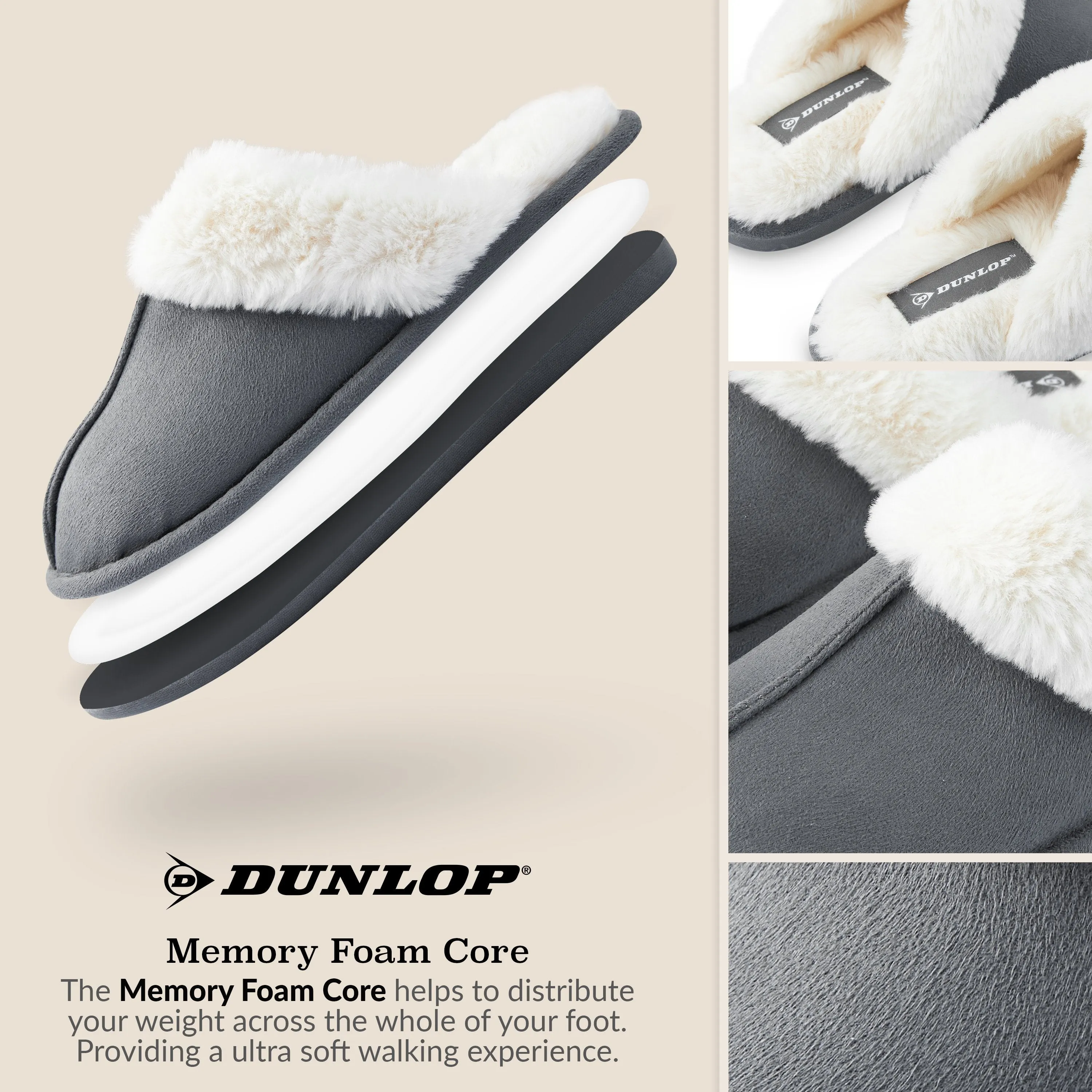 Dunlop Womens Slippers, Memory Foam Fluffy Slip On House Shoes Gorilla Feet Slippers