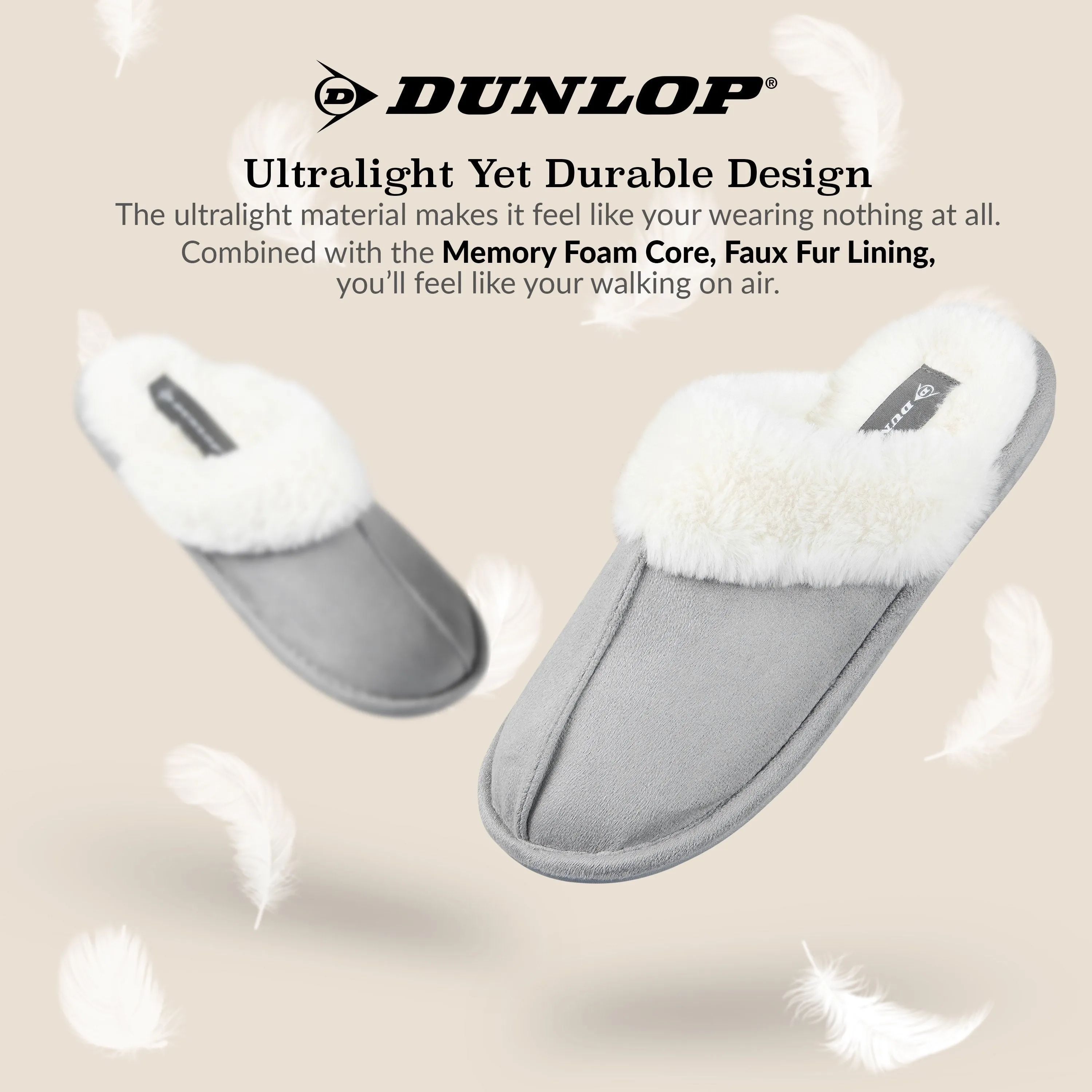 Dunlop Womens Slippers, Memory Foam Fluffy Slip On House Shoes Kd Slippers