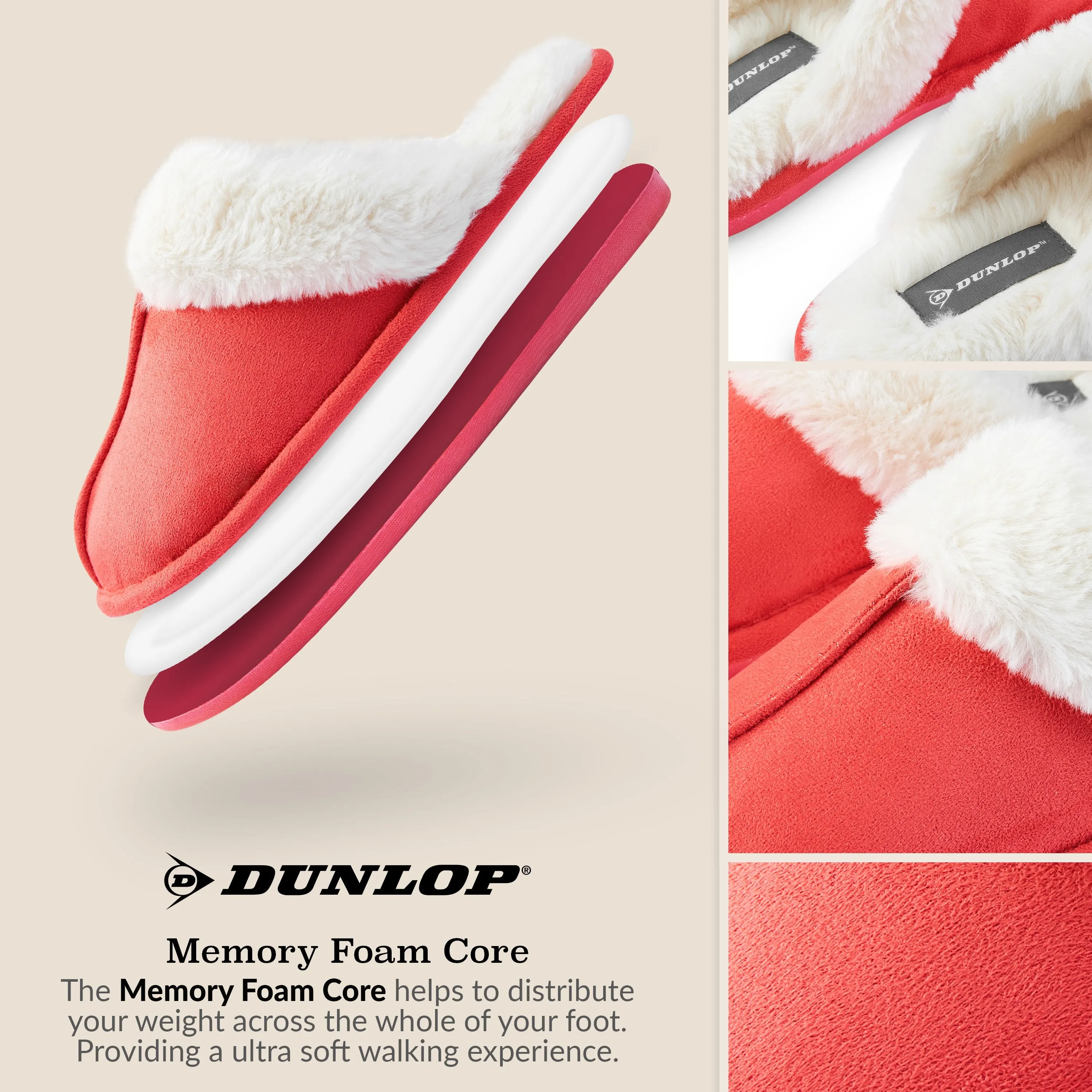 Dunlop Womens Slippers, Memory Foam Fluffy Slip On House Shoes Barefoot House Slippers