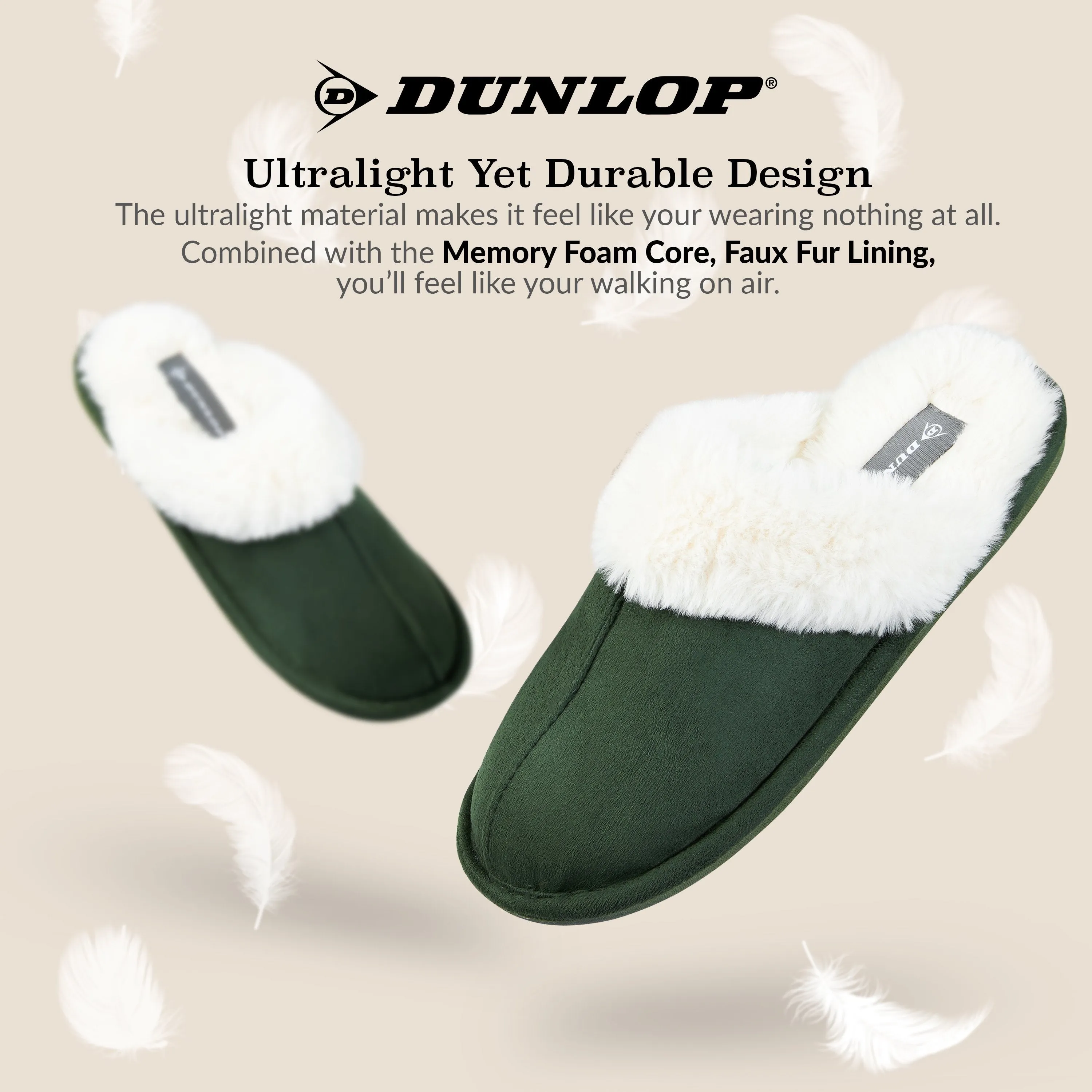 Dunlop Womens Slippers, Memory Foam Fluffy Slip On House Shoes Winter Outdoor Slippers