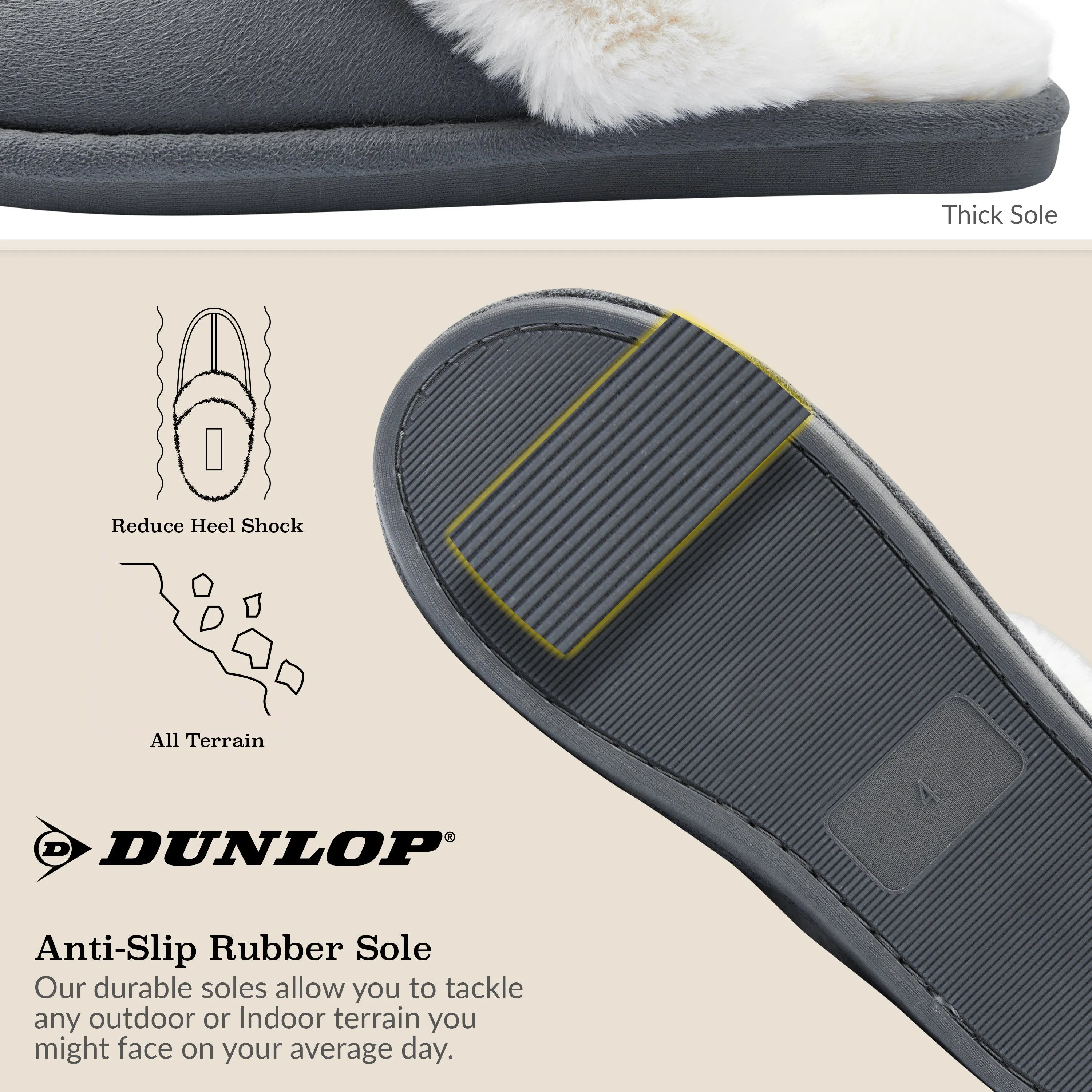 After Shower Slippers Dunlop Womens Slippers, Memory Foam Fluffy Slip On House Shoes