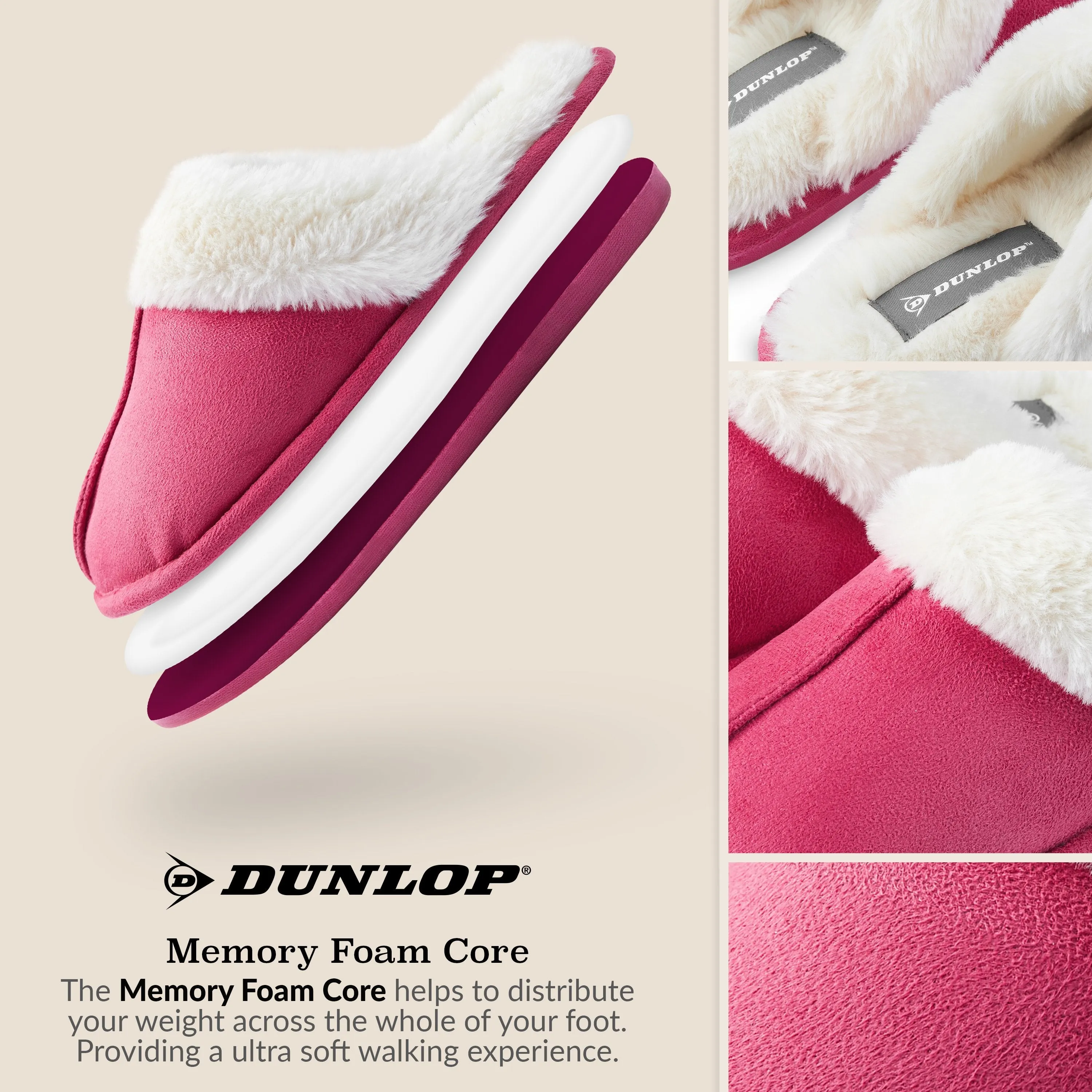 Dunlop Womens Slippers, Memory Foam Fluffy Slip On House Shoes